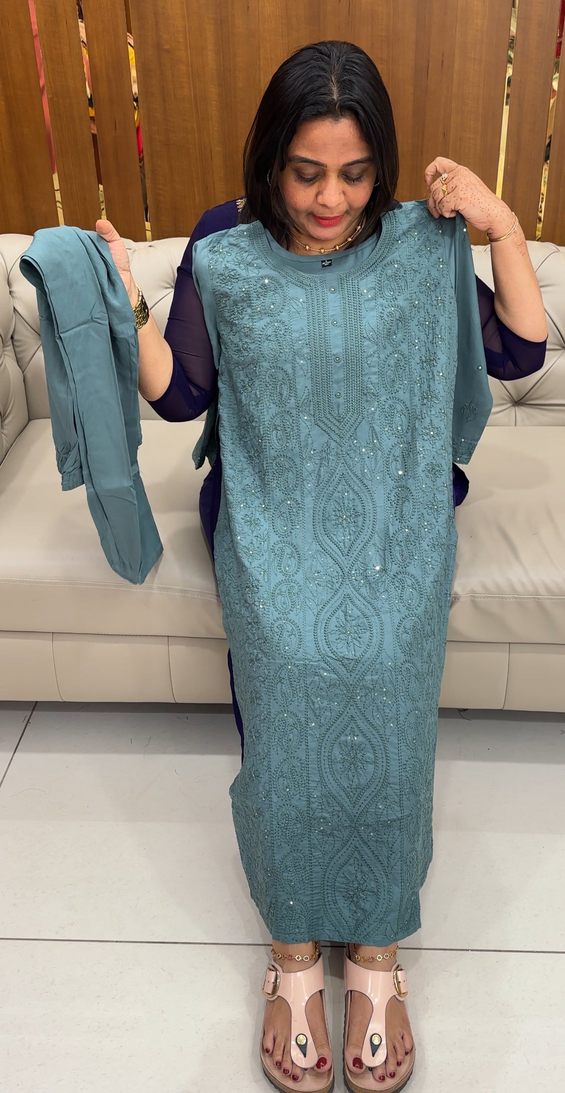 LUCKNOWI CHIKANKARI TOP AND BOTTOM - IHA 27541