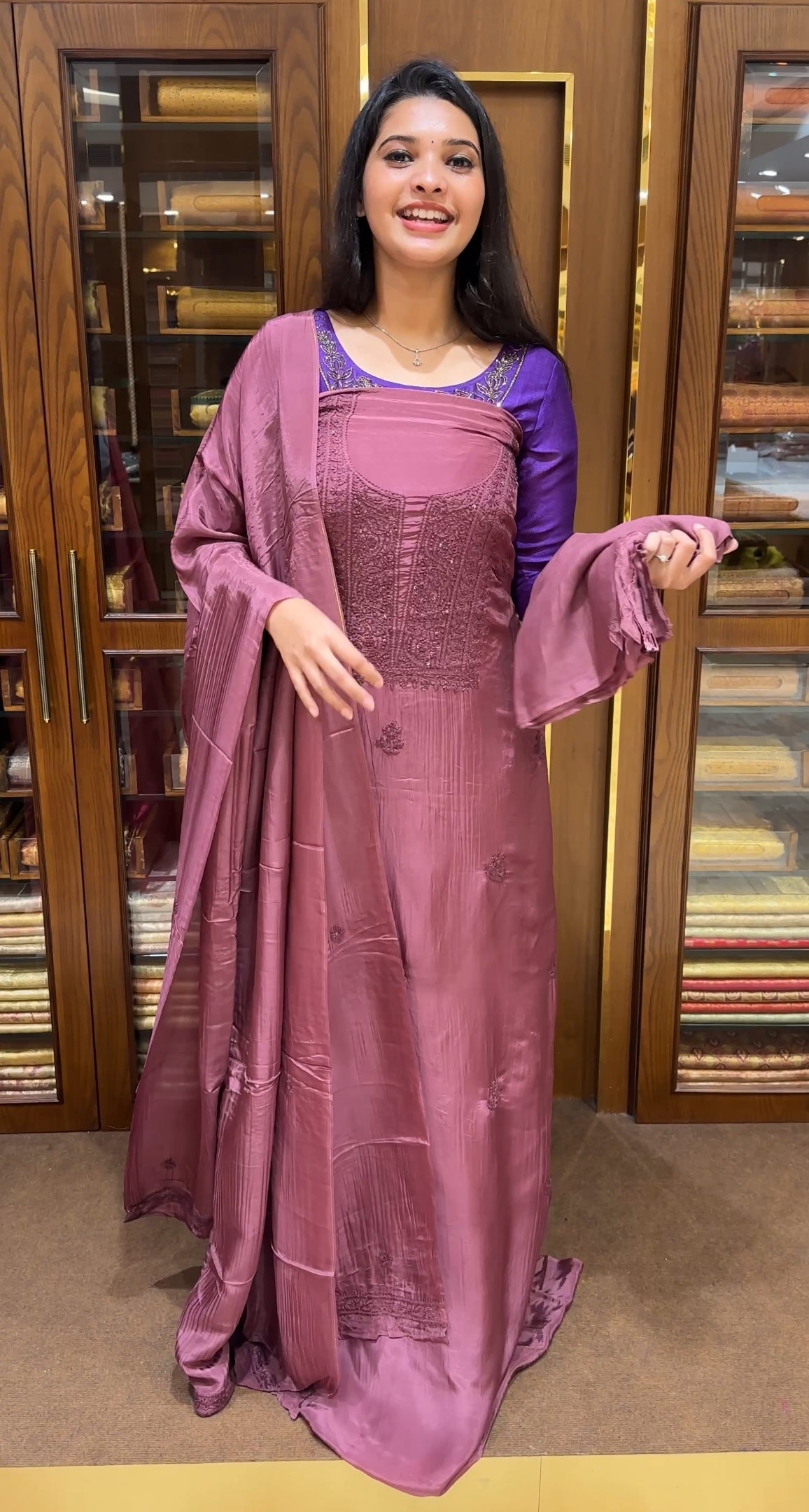 CRAPE SILK CHIKANKARI UNSTITCHED SALWAR SUITS - IHA 25133