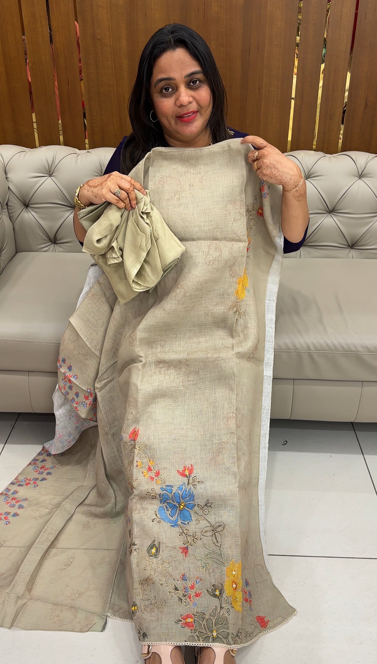 PRINTED LINEN UNSTITCHED SALWAR SUITS - IHA 27569