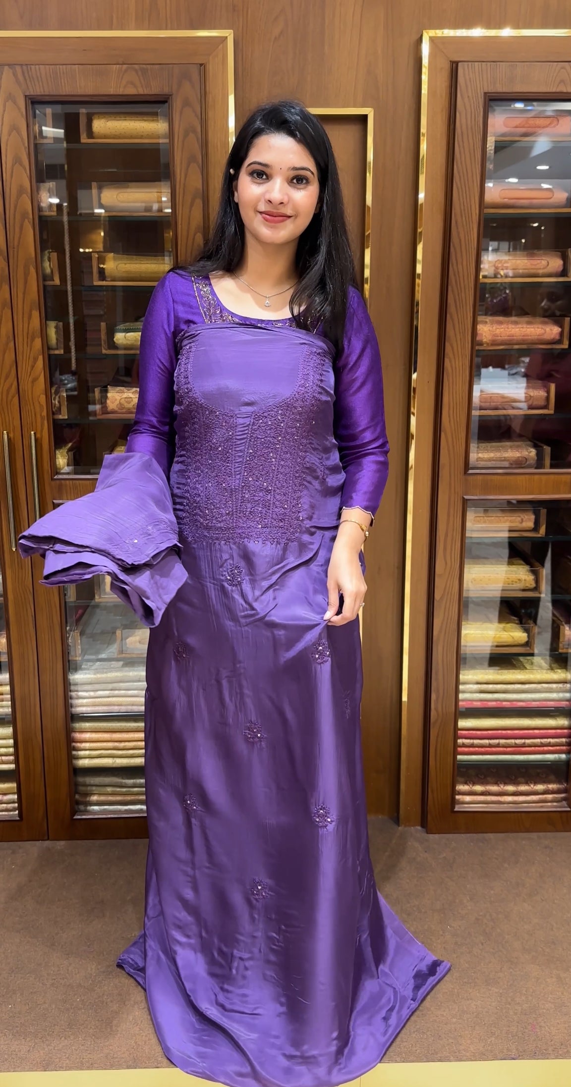 CRAPE SILK CHIKANKARI UNSTITCHED SALWAR SUITS - IHA 25133