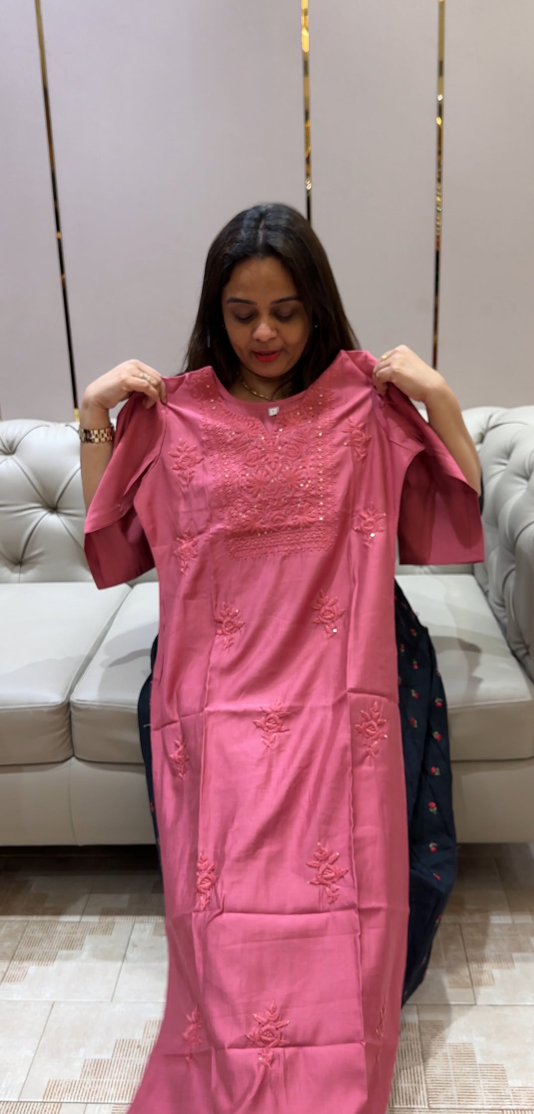 LUCKNOWI CHIKANKARI SLITTED TOP AND BOTTOM - IHA 24335