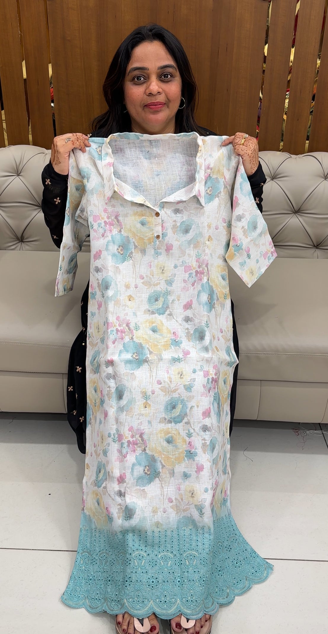 IHA'S IN-HOUSE PRINTED LINEN TOPS - IHA 27549