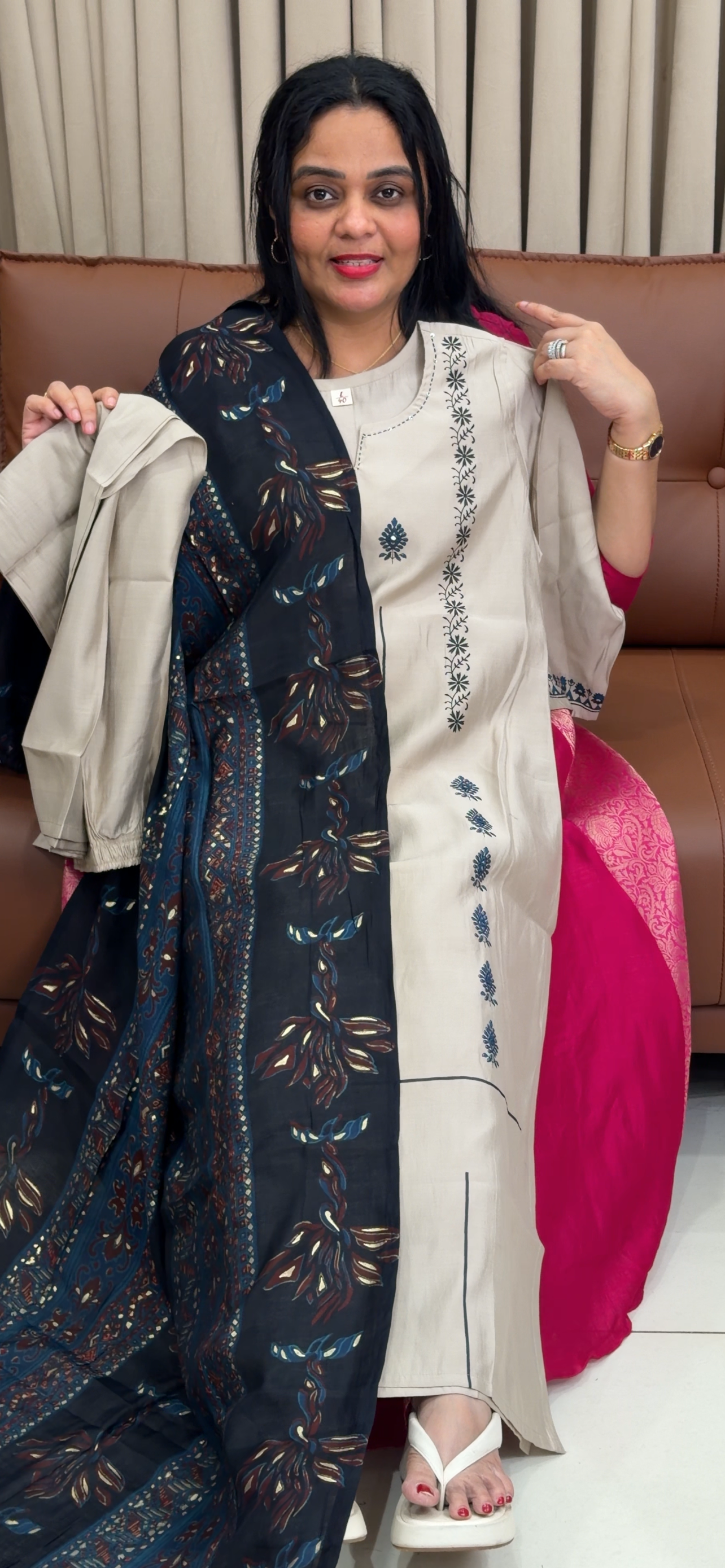 PRINTED SEMI MODAL TOP , BOTTOM AND DUPATTA - IHA 34655