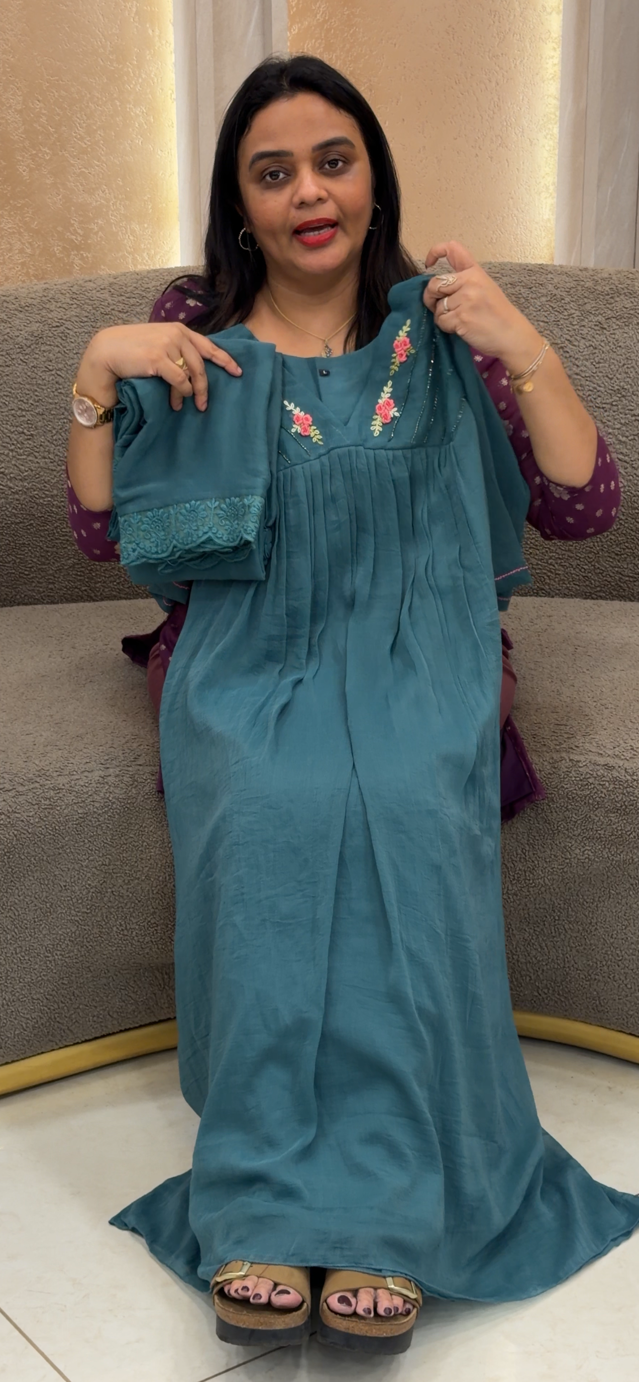 CRUSHED CHIFFON TOP, BOTTOM AND DUPATTA - IHA 32863