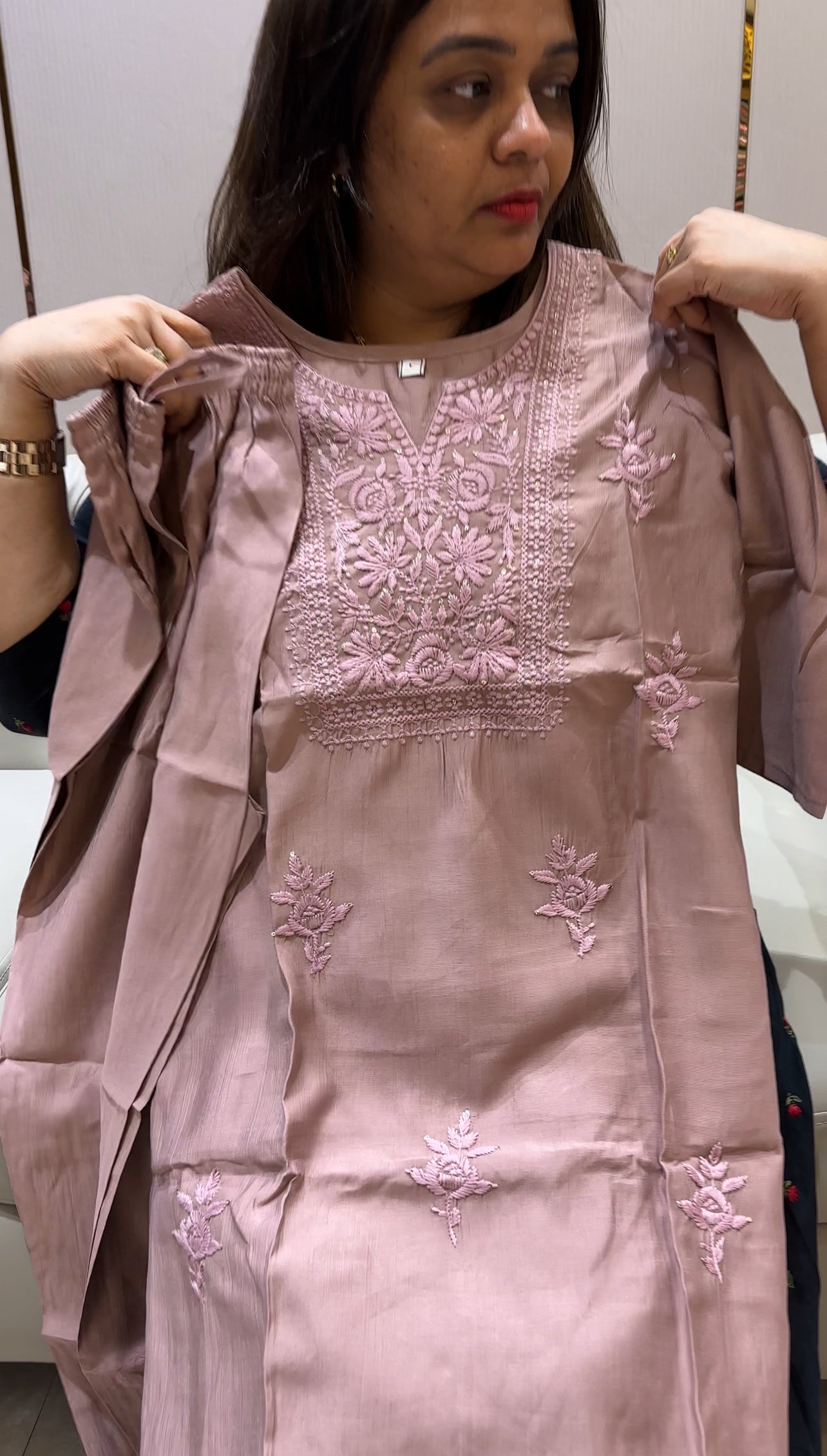 LUCKNOWI CHIKANKARI SLITTED TOP AND BOTTOM - IHA 24335