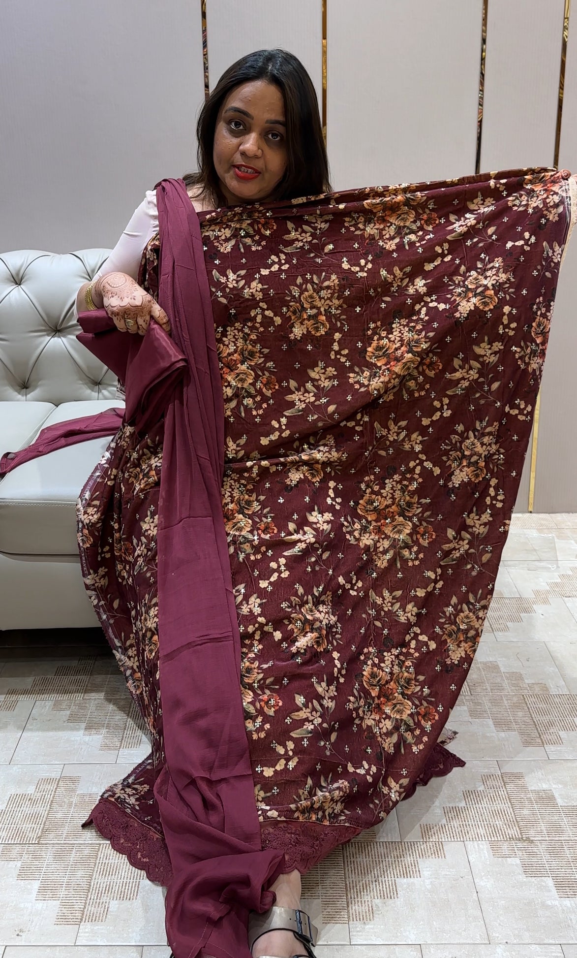 PRINTED VELVET UNSTITCHED SALWAR SUITS - IHA 23489