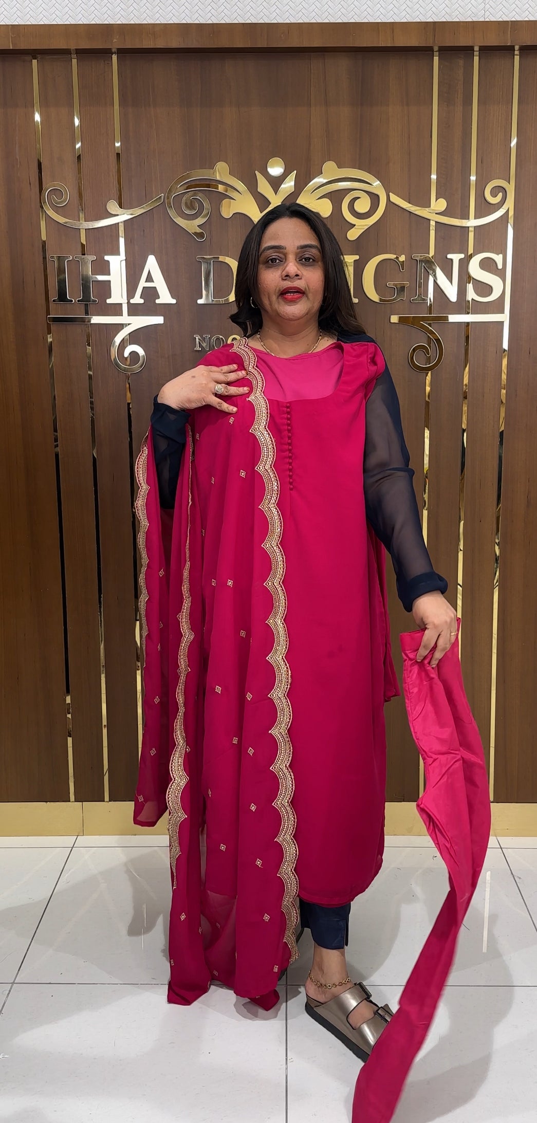 IHA'S IN- HOUSE SLITTED TOP , BOTTOM AND DUPATTA - IHA 24847