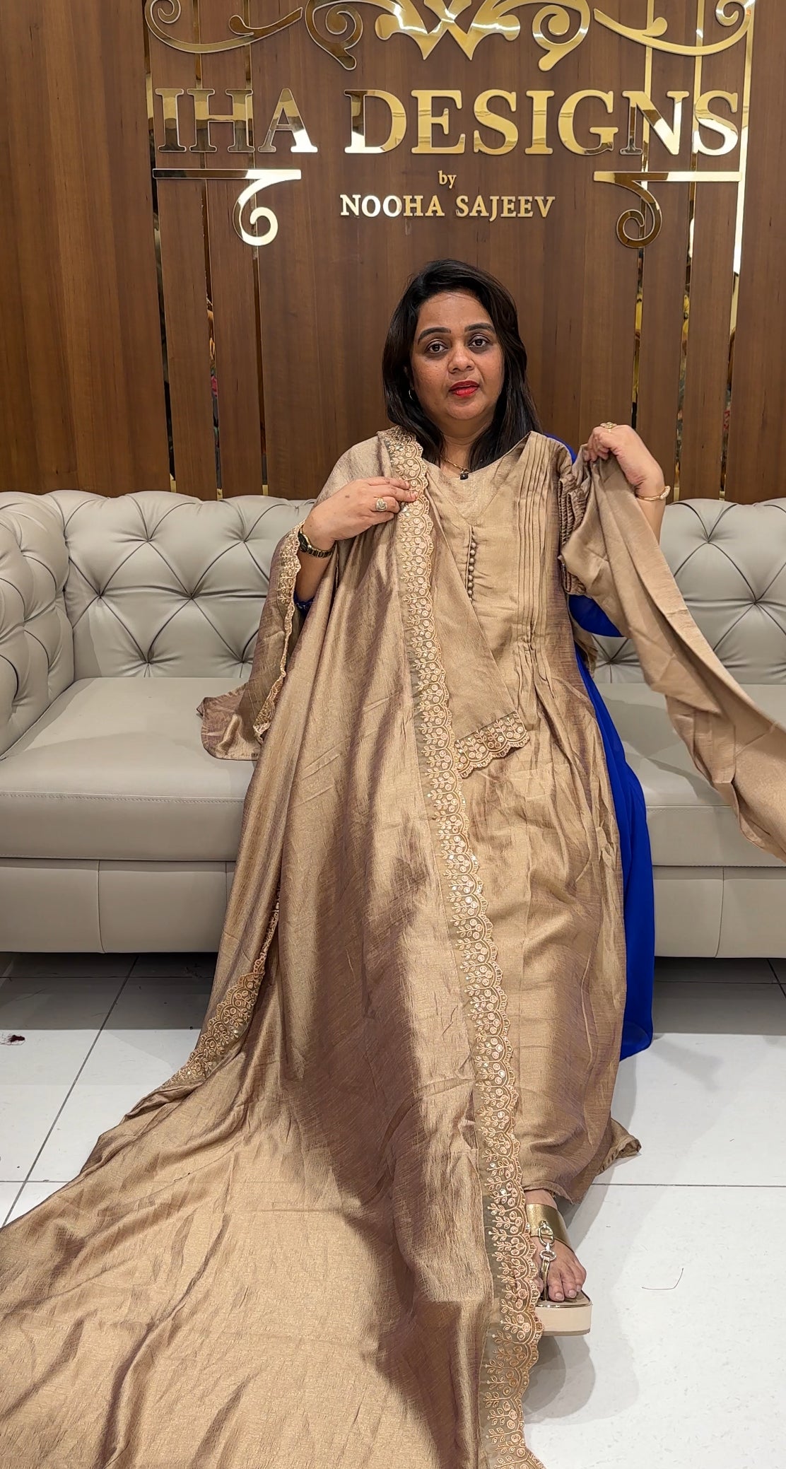 SEMI RAW SILK ALINE TOP , BOTTOM AND DUPATTA - IHA 23404