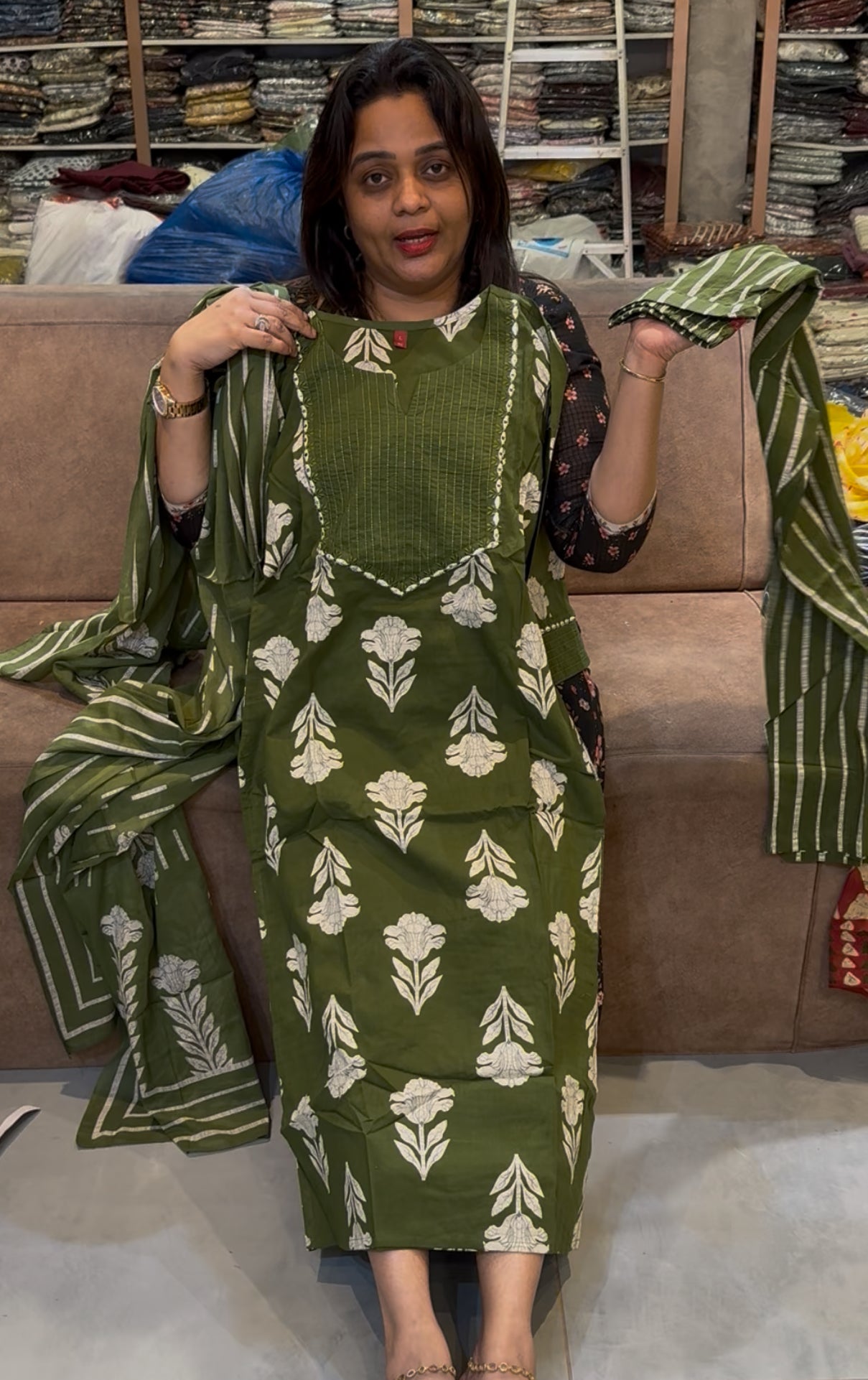 COTTON TOP, BOTTOM AND DUPATTA - IHA 25255