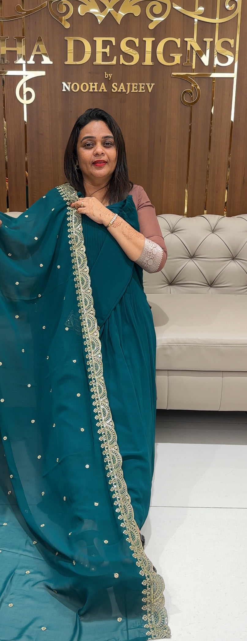 FAUX GEORGETTE ALINE TOP , BOTTOM AND DUPATTA - IHA 23905