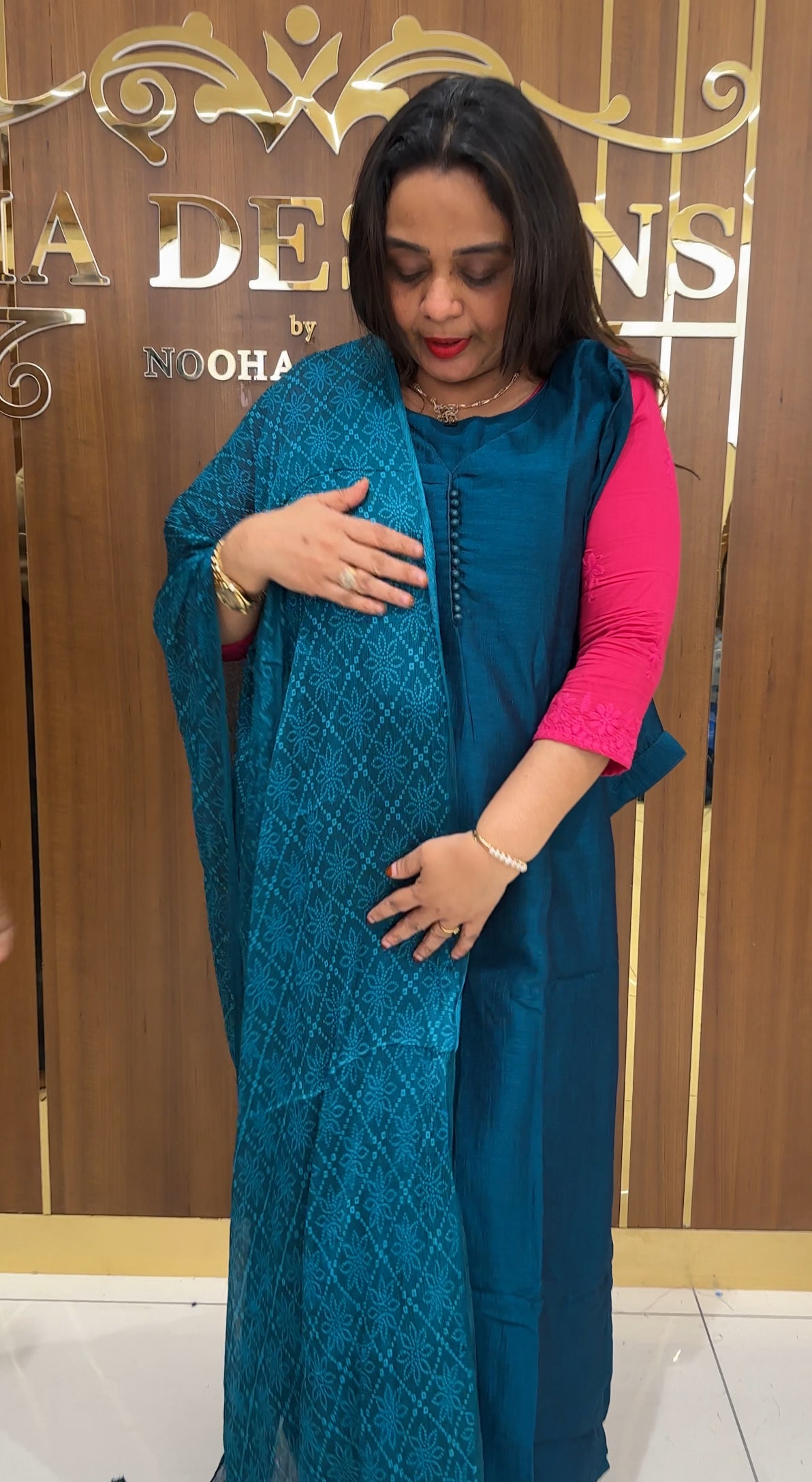 SEMI RAW SILK TOP , BOTTOM AND DUPATTA - IHA 23699