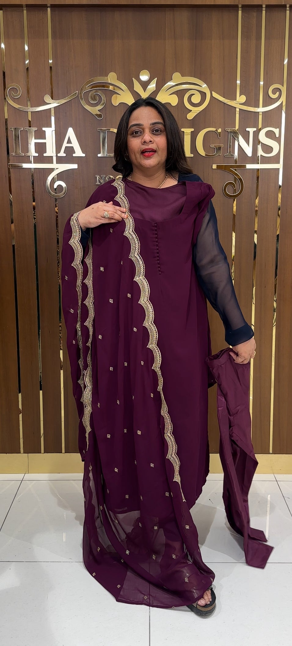 IHA'S IN- HOUSE SLITTED TOP , BOTTOM AND DUPATTA - IHA 24847