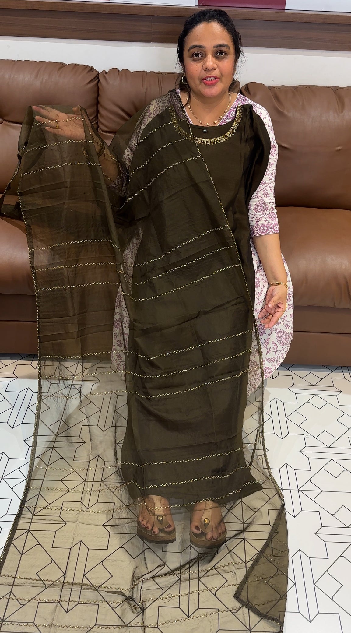 SEMI RAW SILK TOP, BOTTOM AND DUPATTA - IHA 26462
