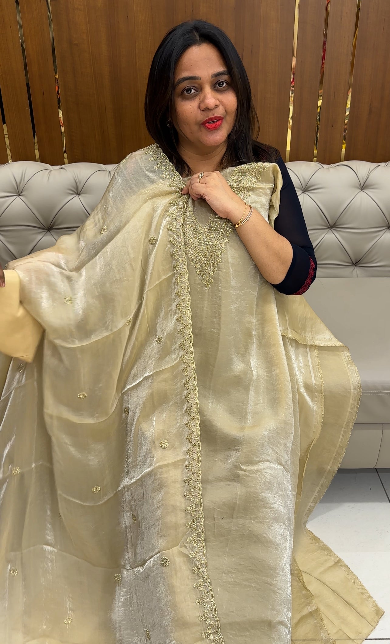 VELVET ORGANZA UNSTITCHED SALWAR SUITS - IHA 26097