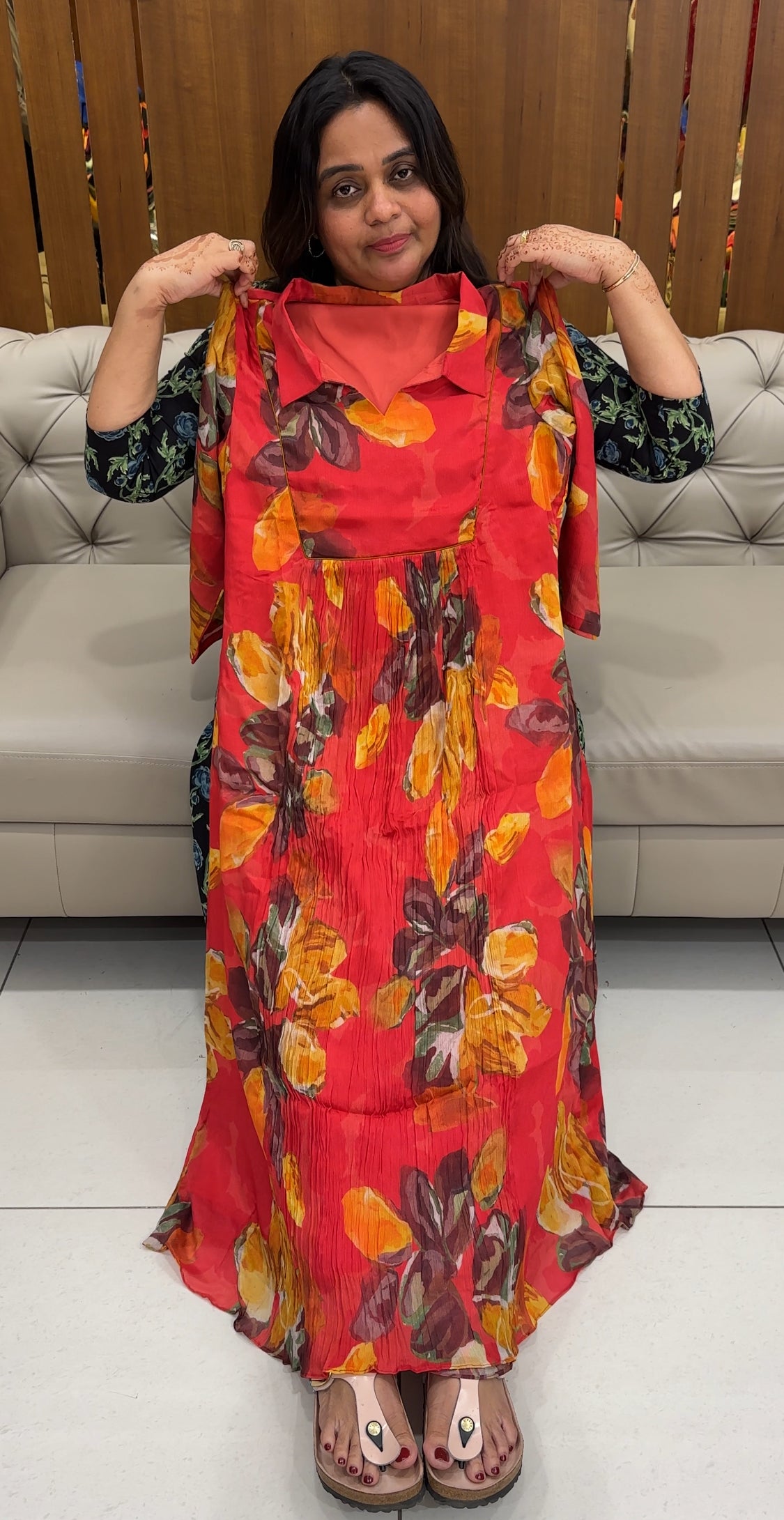 IHA'S IN-HOUSE PLATINUM CHIFFON PRINTED LONG TOPS - IHA 27426