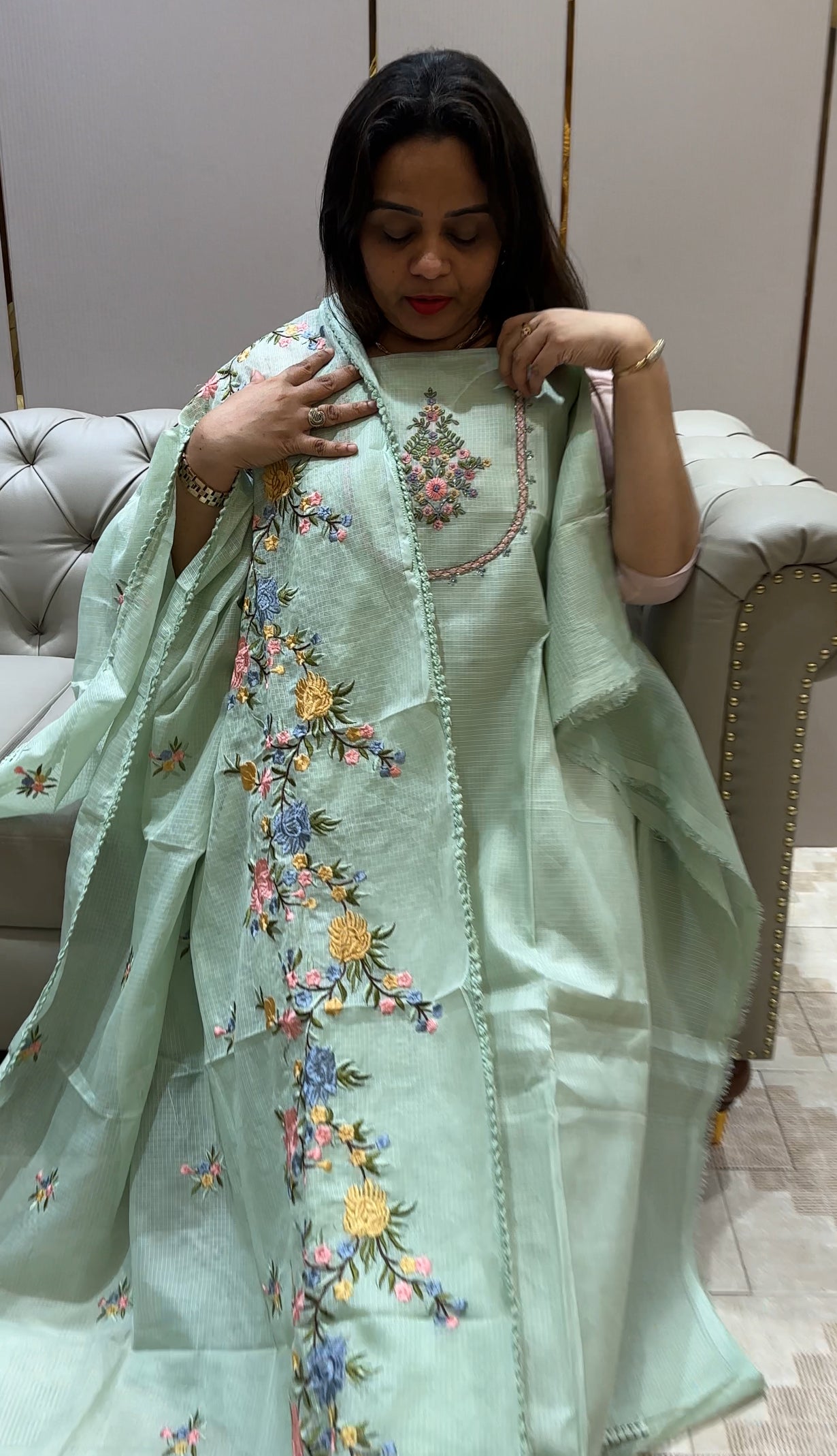 SILKY KOTA UNSTITCHED SALWAR SALWAR SUITS - IHA 21304