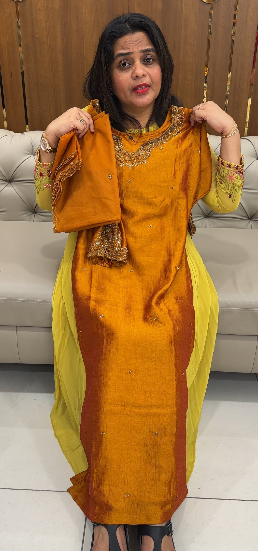 SEMI RAW SILK TOP,BOTTOM AND DUPATTA - IHA 26036
