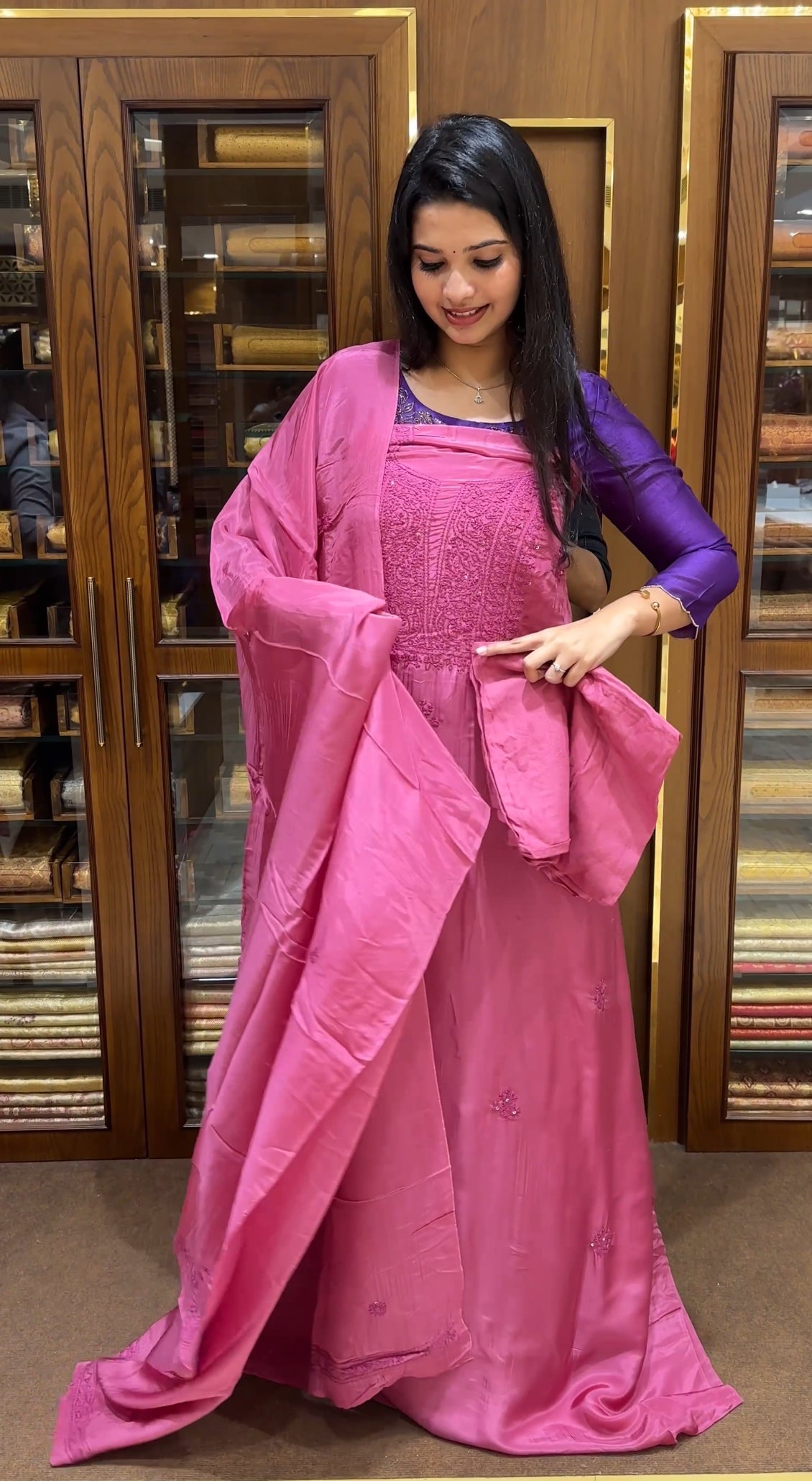 CRAPE SILK CHIKANKARI UNSTITCHED SALWAR SUITS - IHA 25133