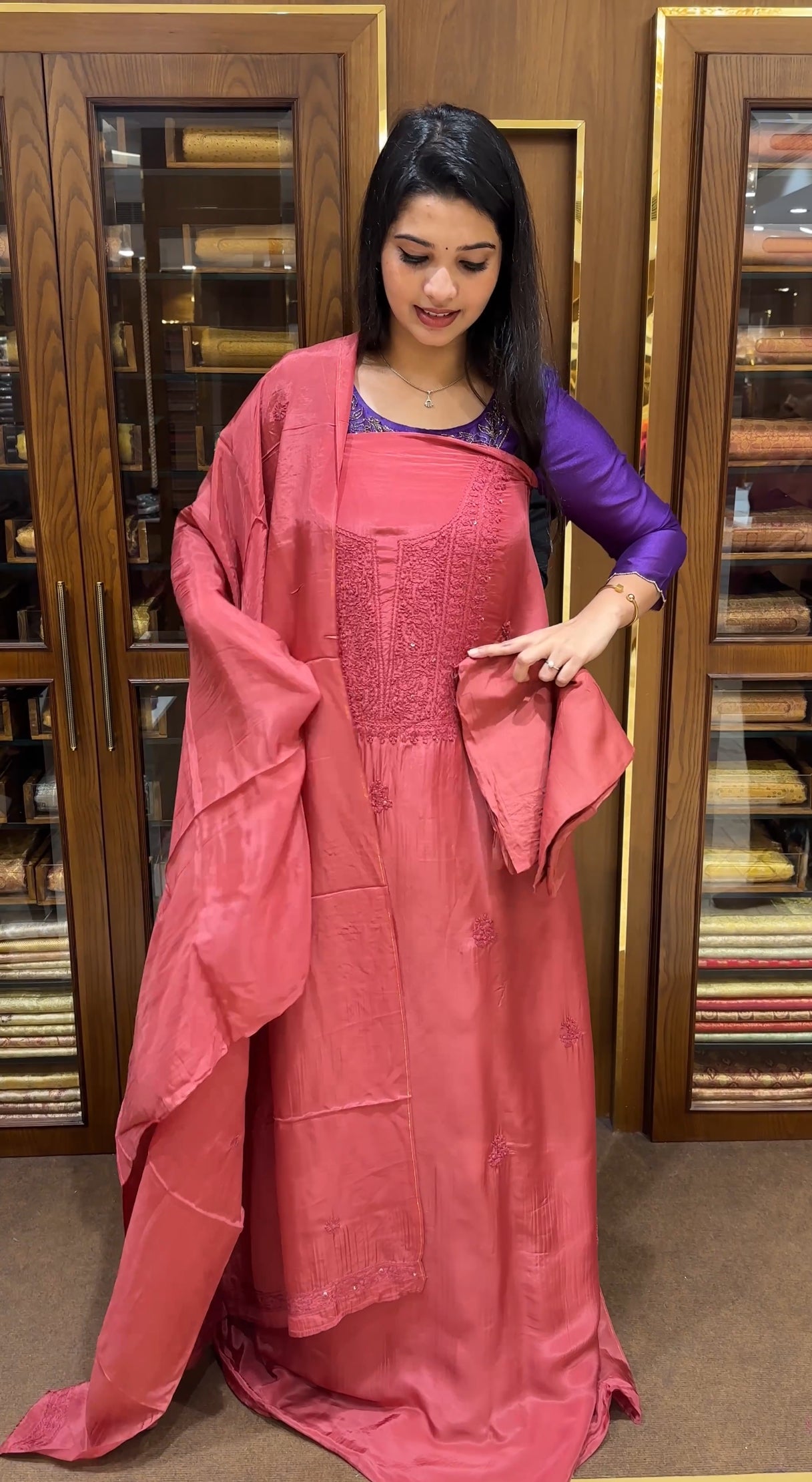 CRAPE SILK CHIKANKARI UNSTITCHED SALWAR SUITS - IHA 25133