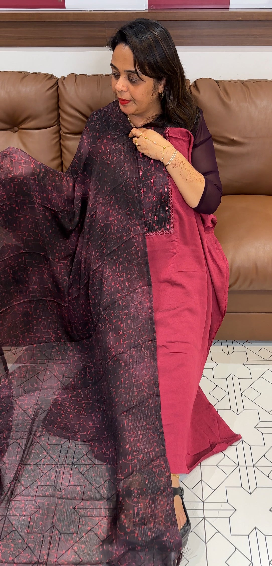 VELVET ORGANZA UNSTITCHED SALWAR SUITS - IHA 23932