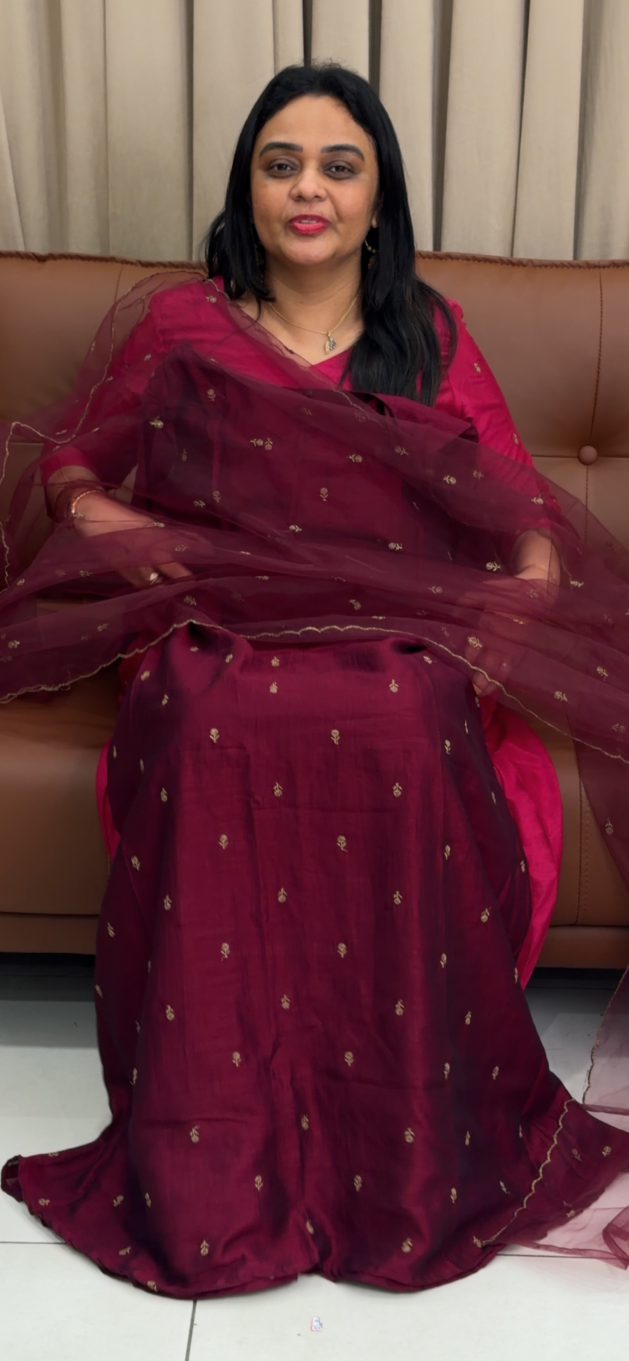 SEMI RAW SILK LONG ALINE TOP AND DUPATTA - IHA 33873