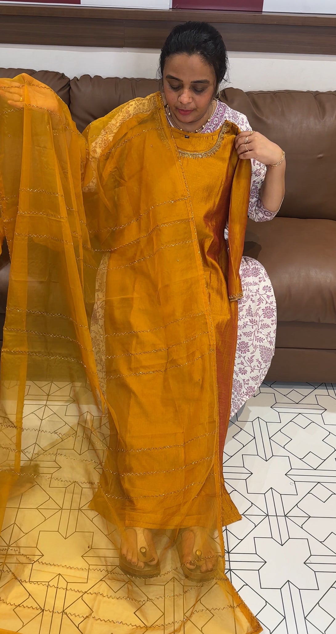 SEMI RAW SILK TOP, BOTTOM AND DUPATTA - IHA 26462