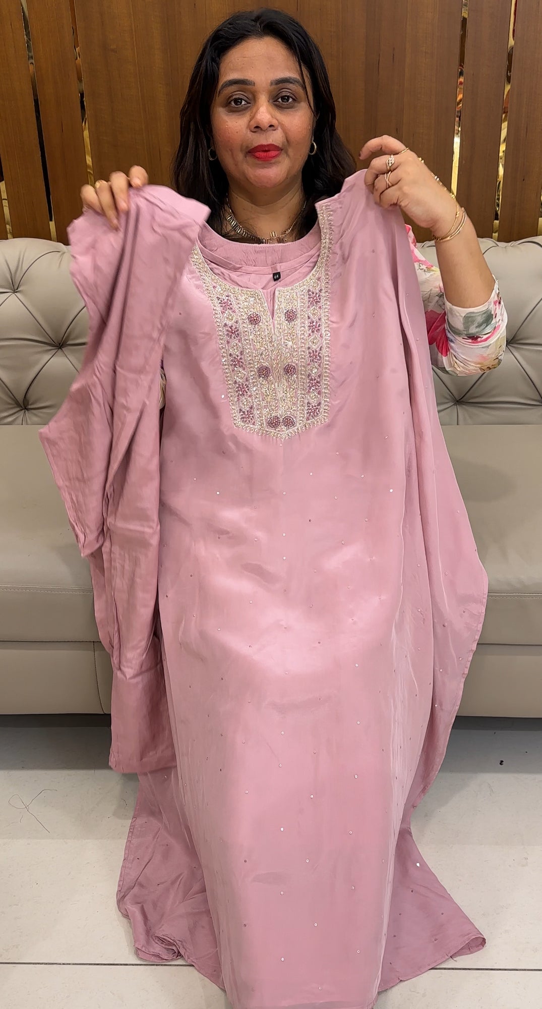 CRAPE SILK KAFTAN TOP AND BOTTOM - IHA 26112
