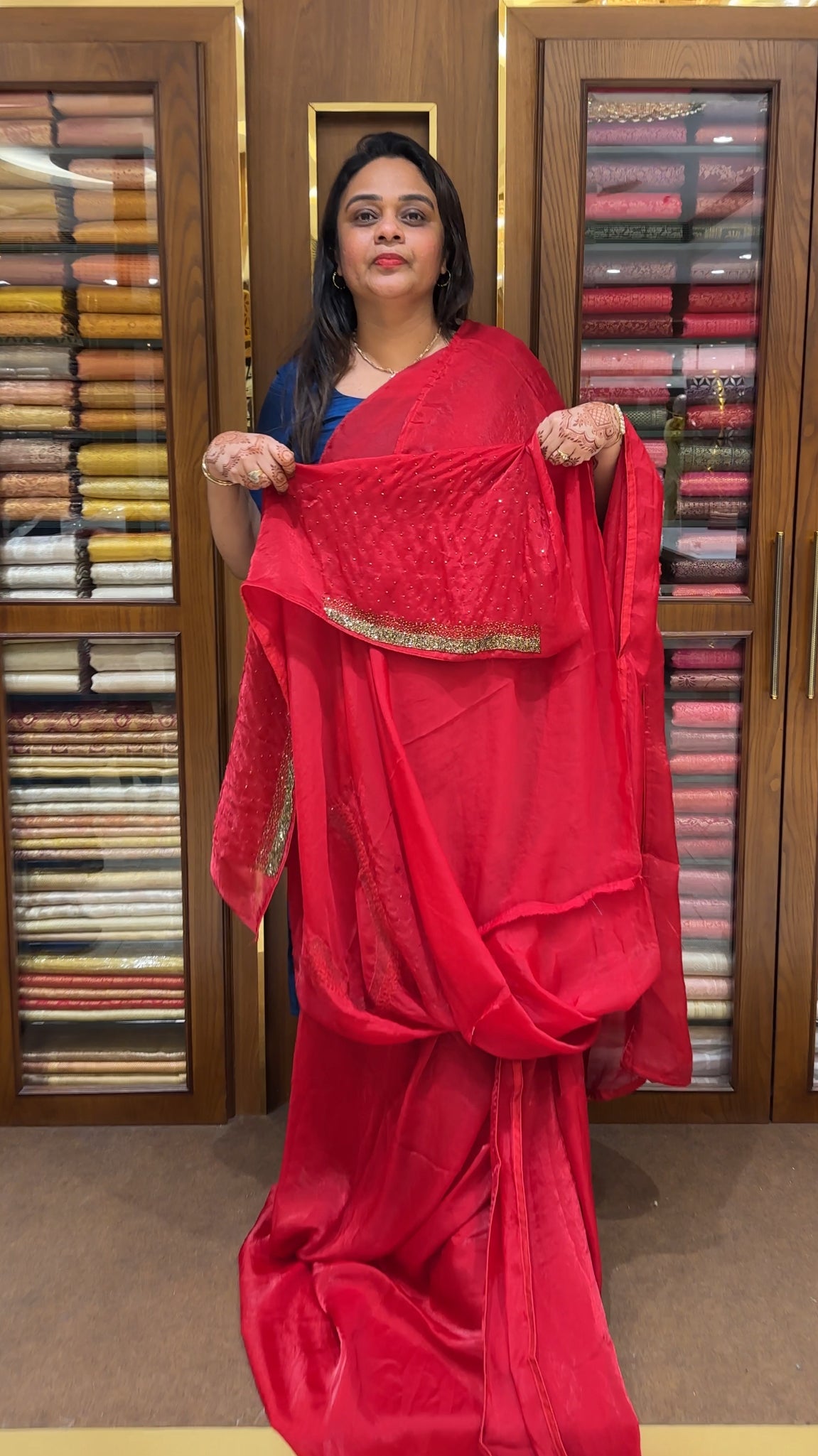 VELVET ORGANZA SAREES - IHA 23659