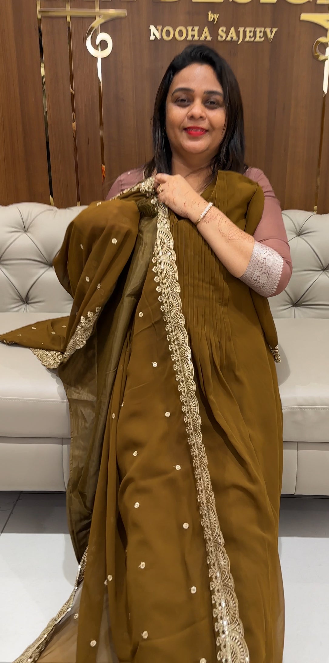 FAUX GEORGETTE ALINE TOP , BOTTOM AND DUPATTA - IHA 23905