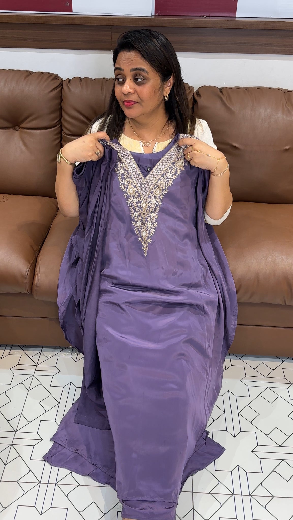 CRAPE SILK KAFTAN TOP AND BOTTOM - IHA 25157