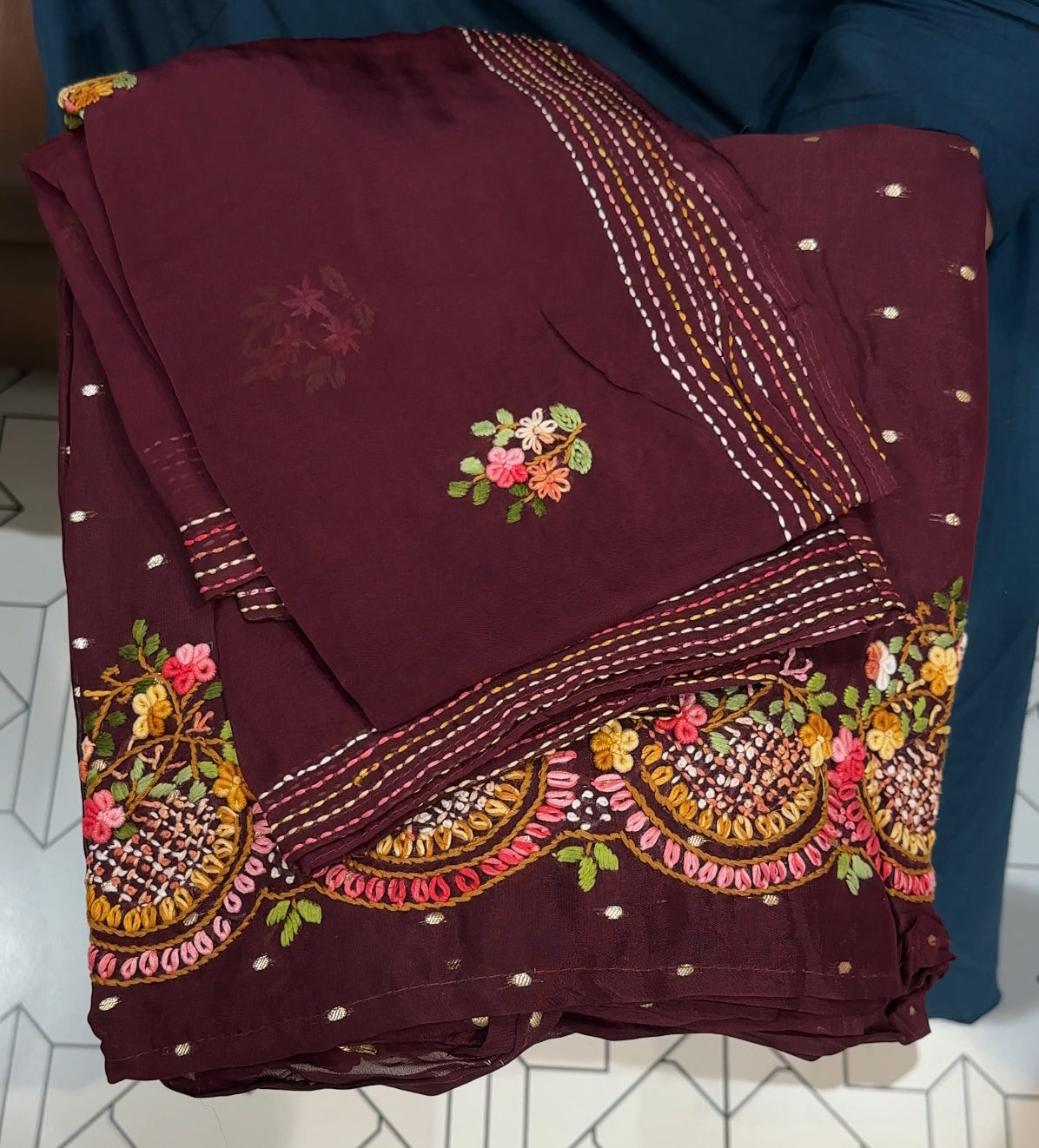 VISCOSE ORGANZA UNSTITCHED SALWWAR SUITS - IHA 27409