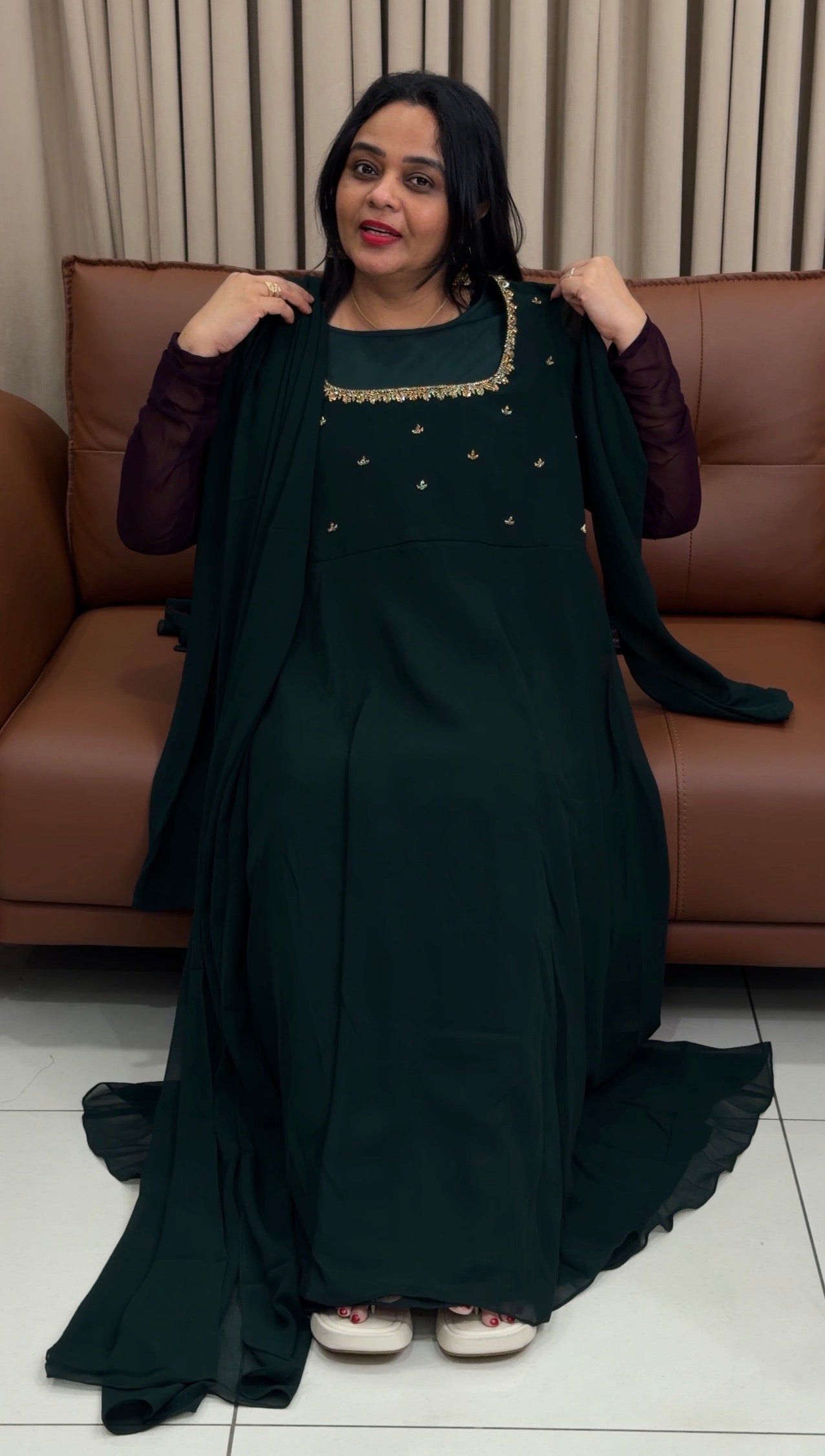 IHA'S IN-HOUSE HAND WORKED ANARKALI TOP AND DUPATTA - IHA 34470