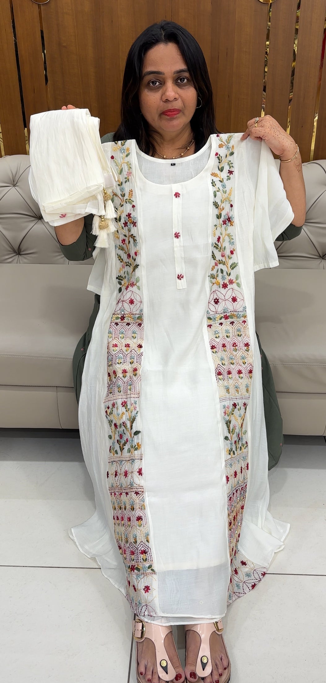 MALAI CHANDERI TOP,BOTTOM AND DUPATTA - IHA 27598