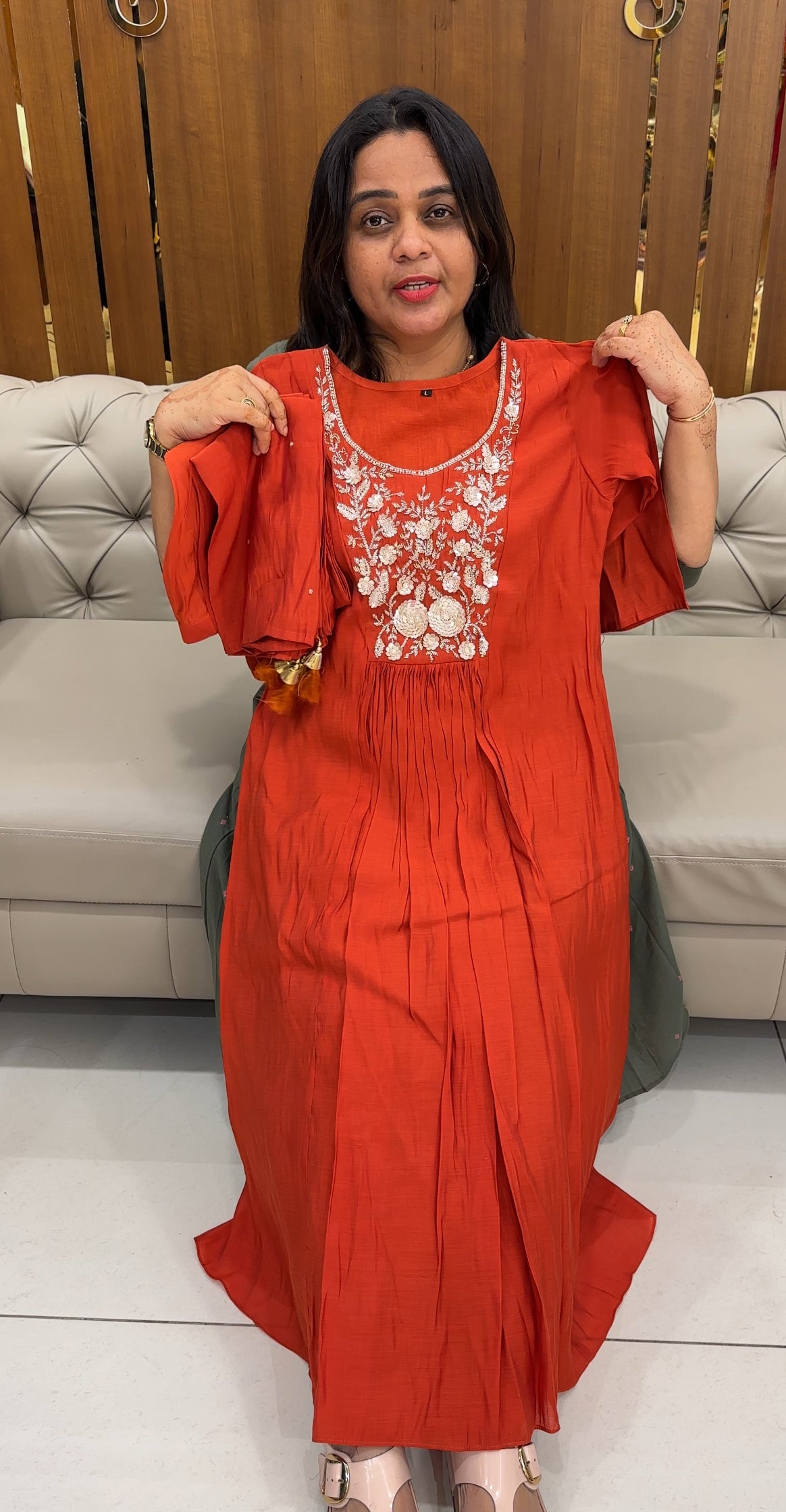 HAND WORKED CHANDERI TOP, BOTTOM AND DUPATTA - IHA 27596