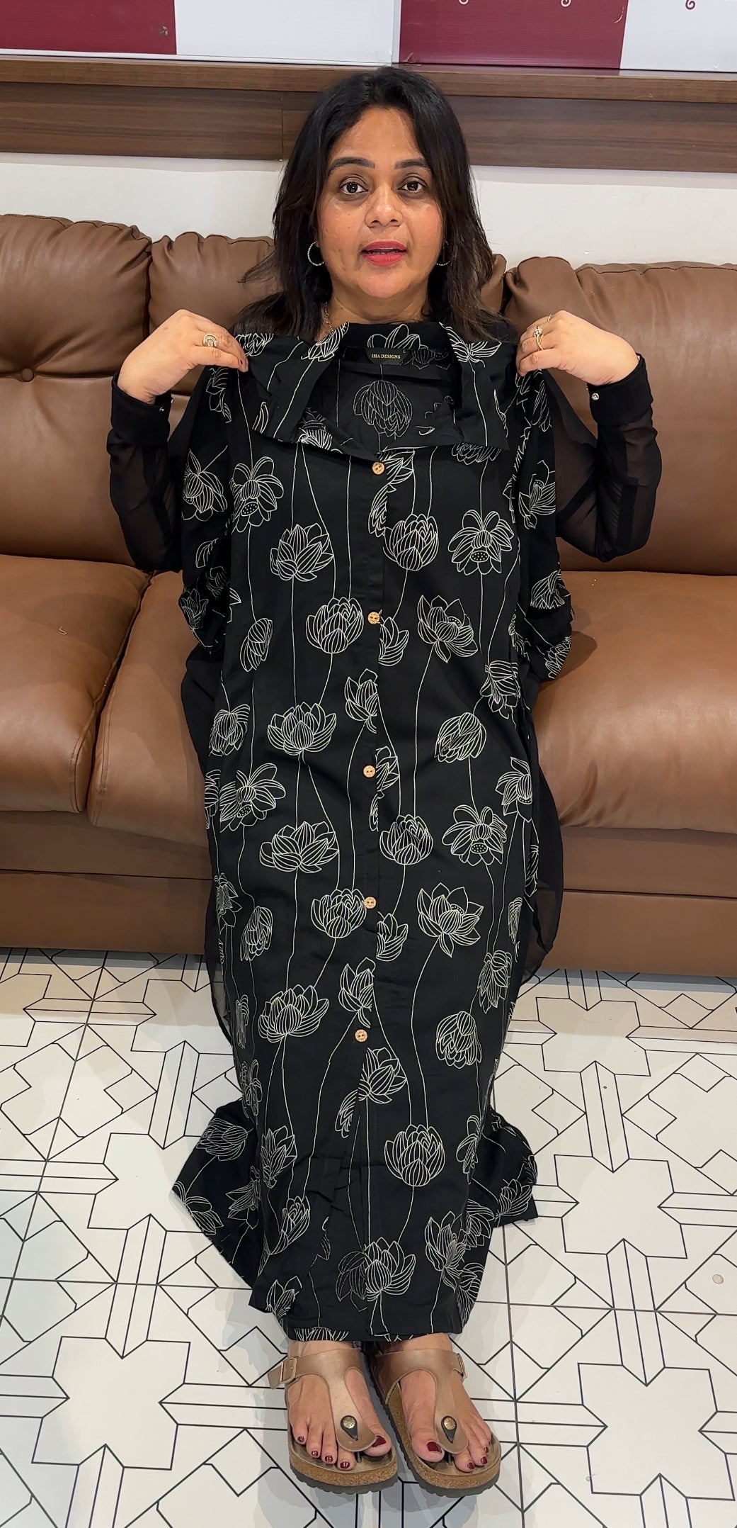 PRINTED LONG A-LINE FROCKS - IHA 26206