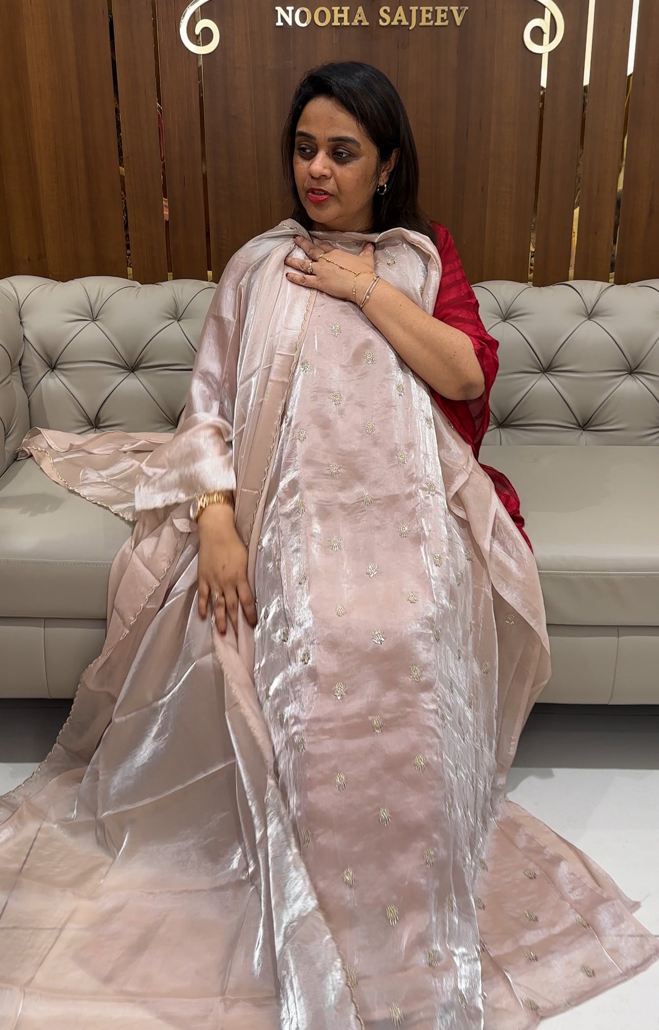 VELVET ORGANZA UNSTITCHED SALWAR SUITS - IHA 24209