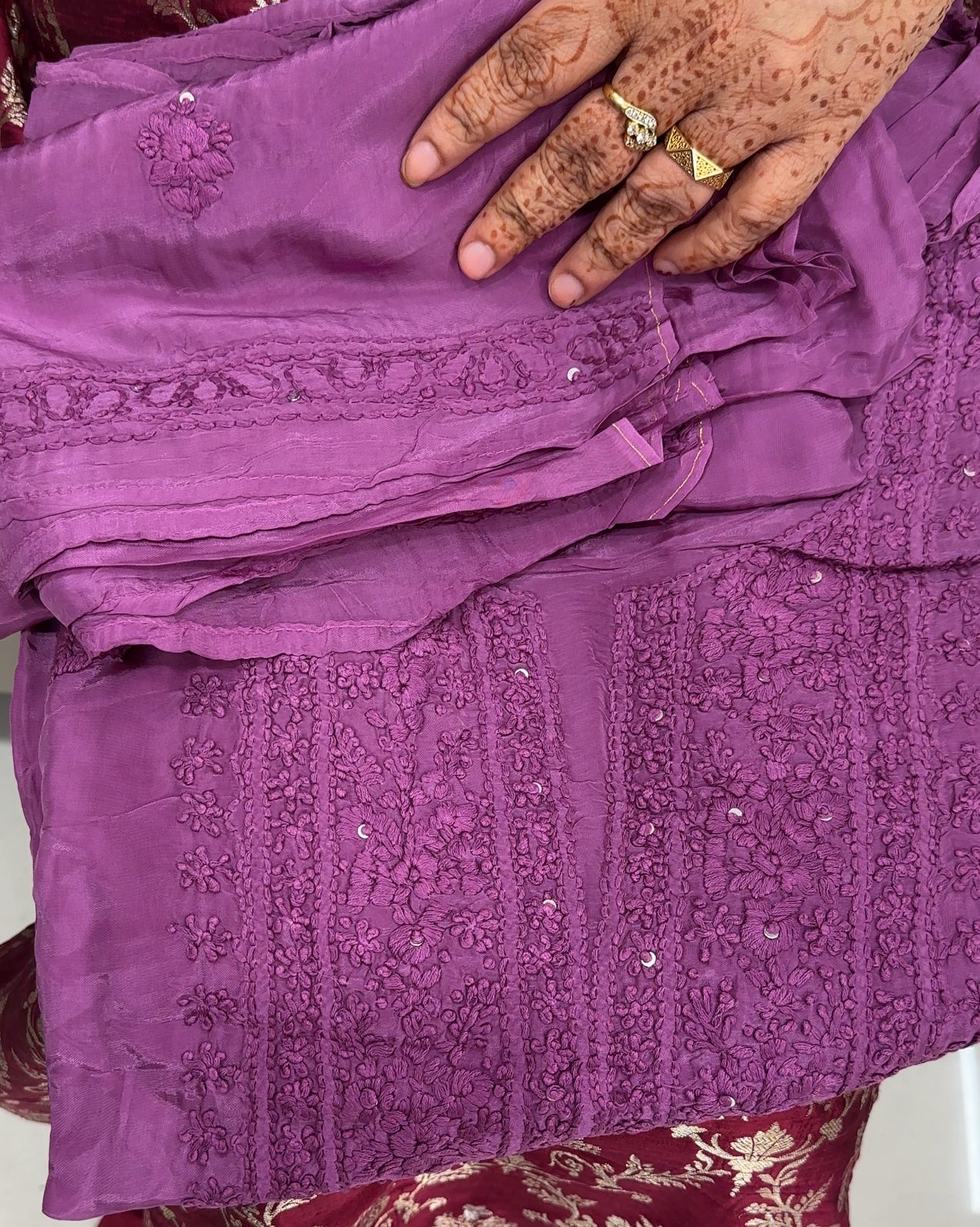 LUCKNOWI CHIKANKARI UNSTITCHED SALWAR SUITS - IHA 27497