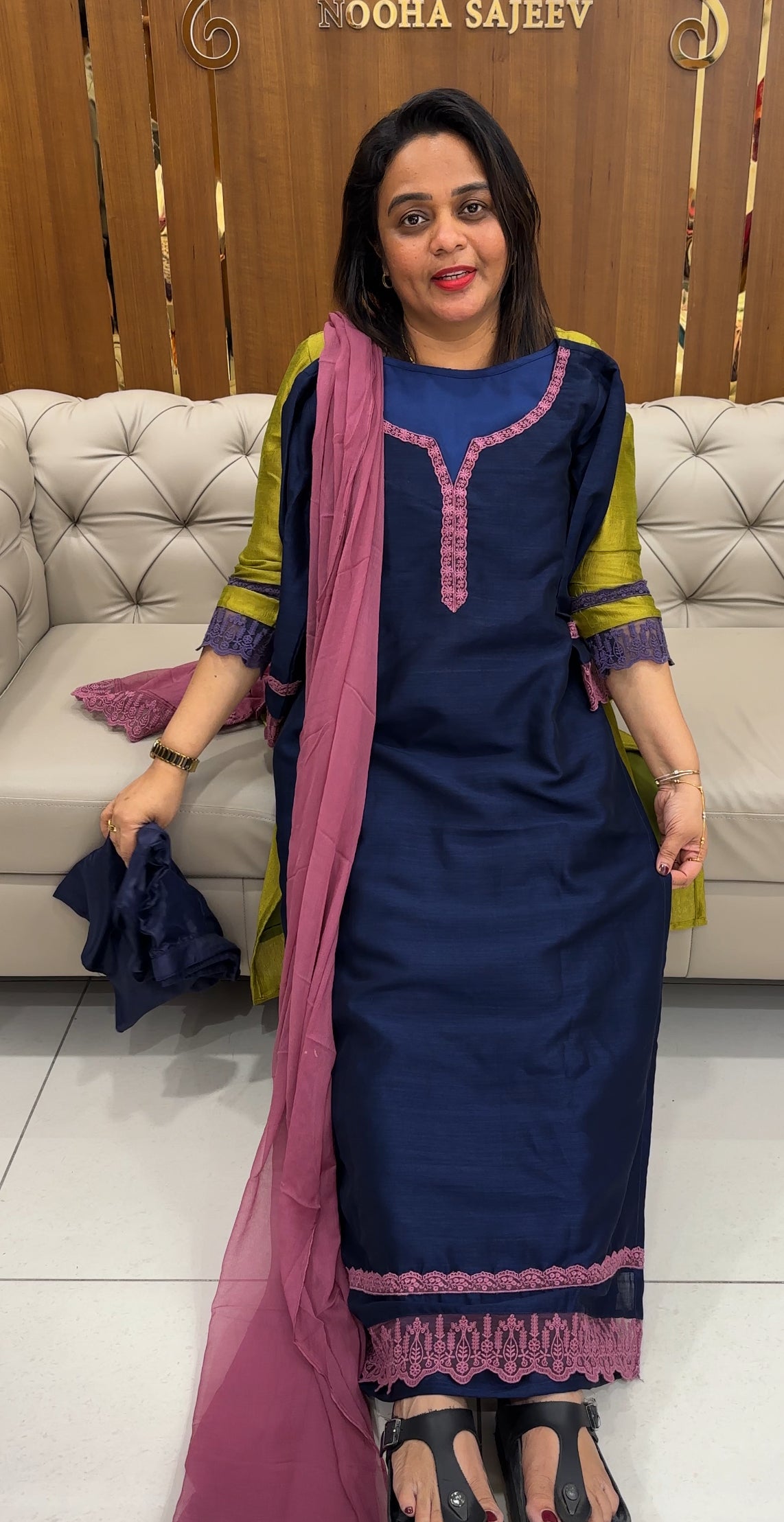IHA'S IN-HOUSE SEMI RAW SILK TOP,BOTTOM AND DUPATTA - IHA 25859