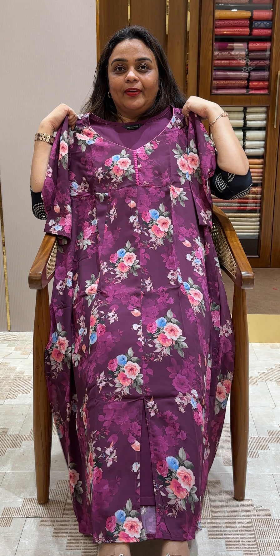 PRINTED CRAPE SILK ANARKALI TOPS - IHA 23092