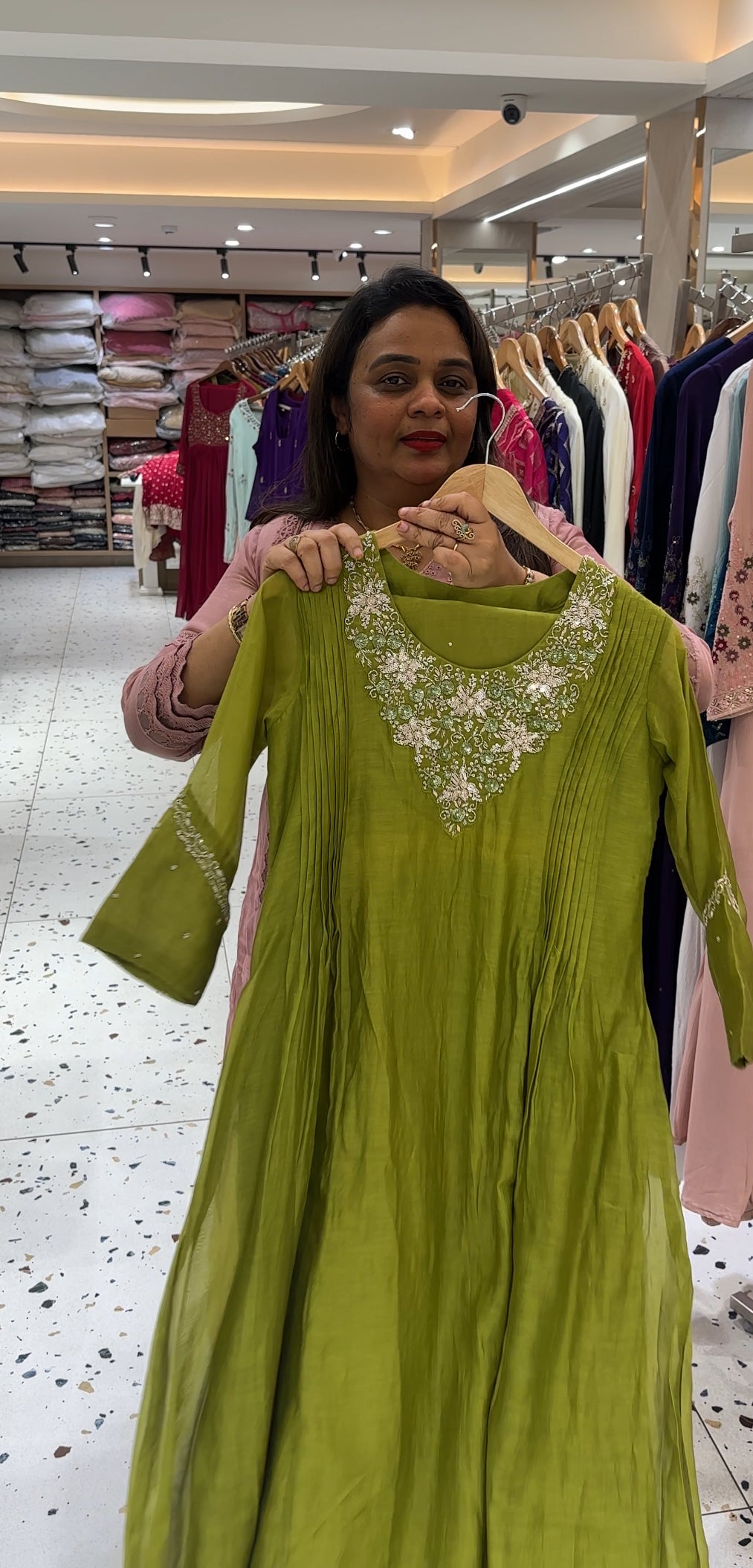 HAND WORKED CHANDERI TOP,BOTTOM AND DUPATTA - IHA 23581