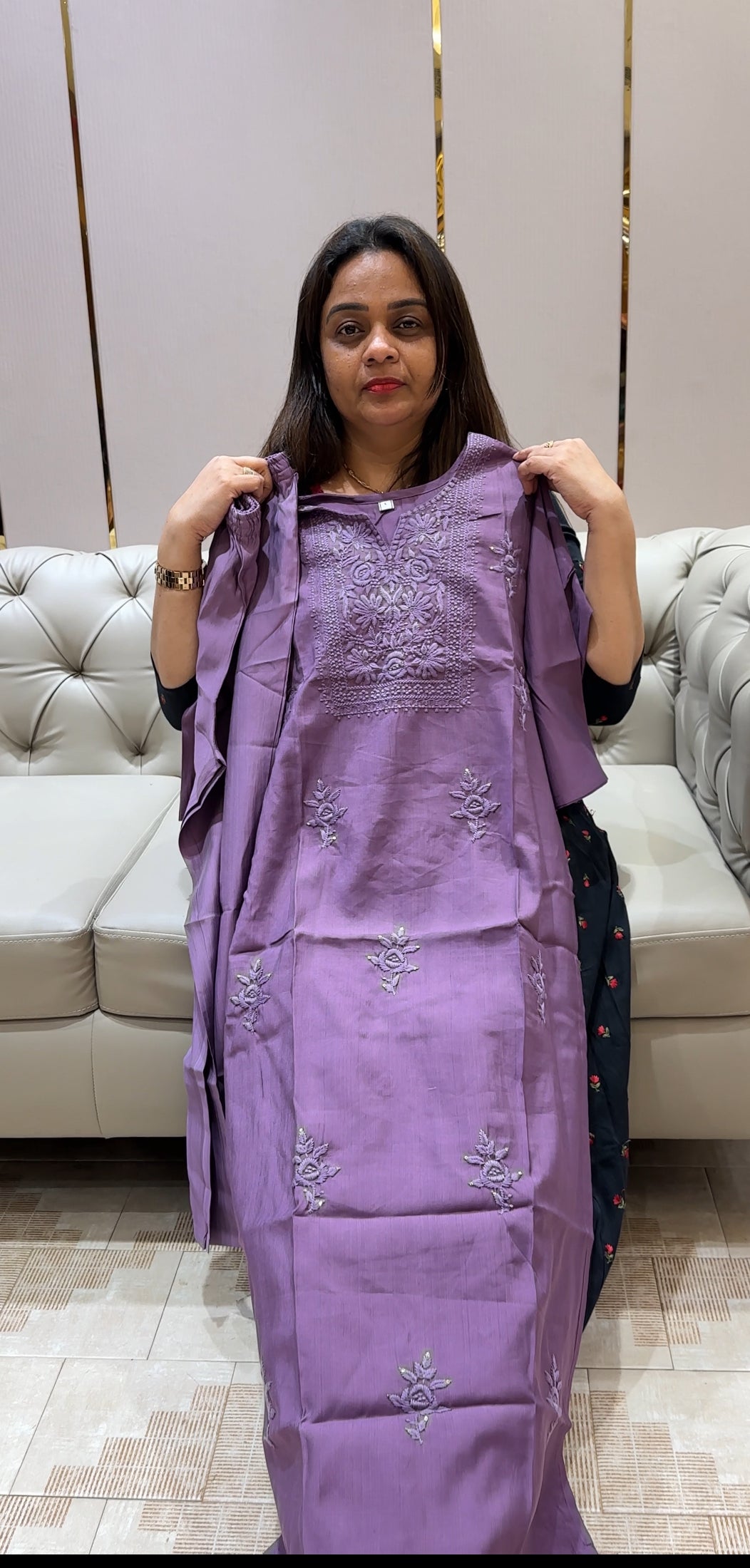 LUCKNOWI CHIKANKARI SLITTED TOP AND BOTTOM - IHA 24335