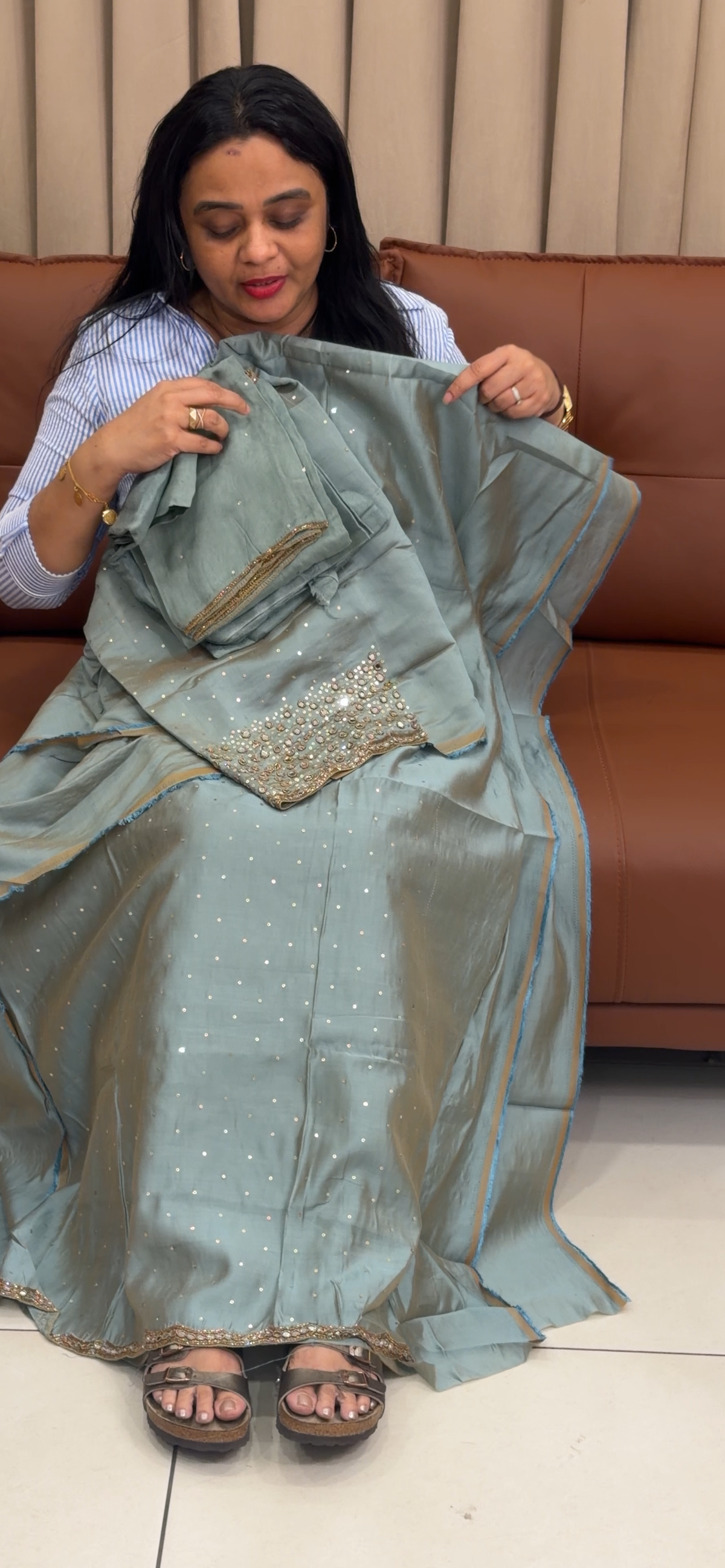 HANDWORKED UNSTITCHED SALWAR SUITS - IHA 35929