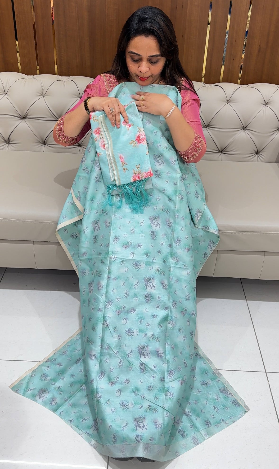 SEMI TUSSUR UNSTITCHED SALWAR SUITS - IHA 23446