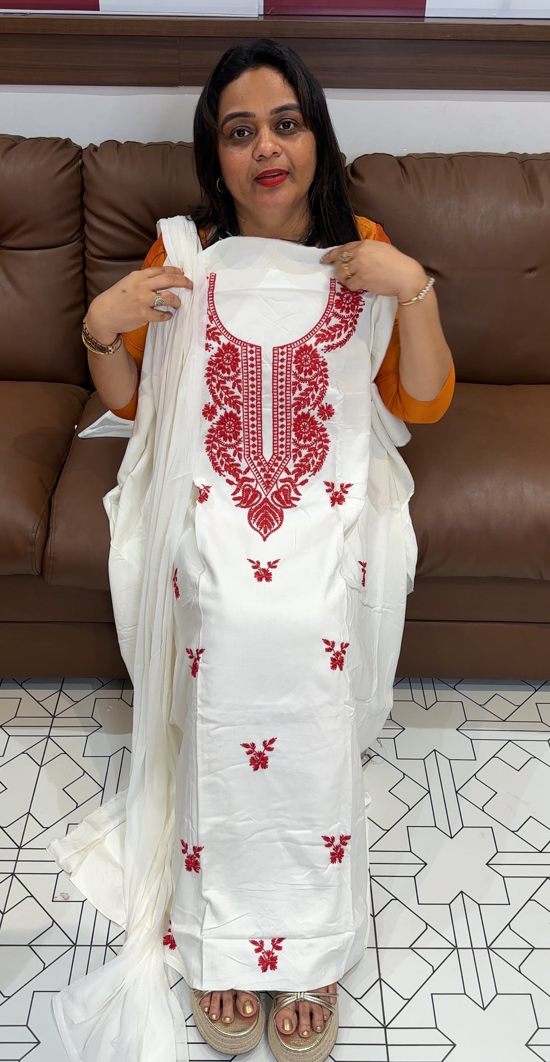 CHIKANKARI UNSTITCHED SALWAR SUITS - IHA 24094