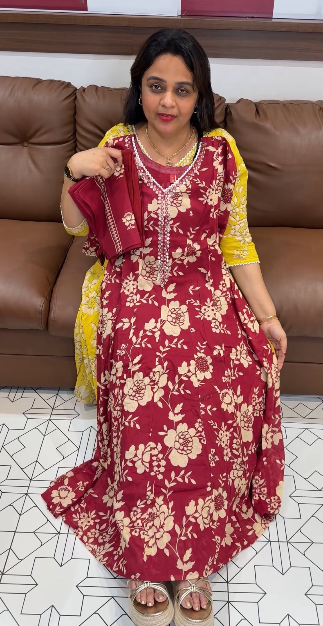 MULMUL COTTON ANARKALI TOP,BOTTOM AND DUPATTA - IHA 24270