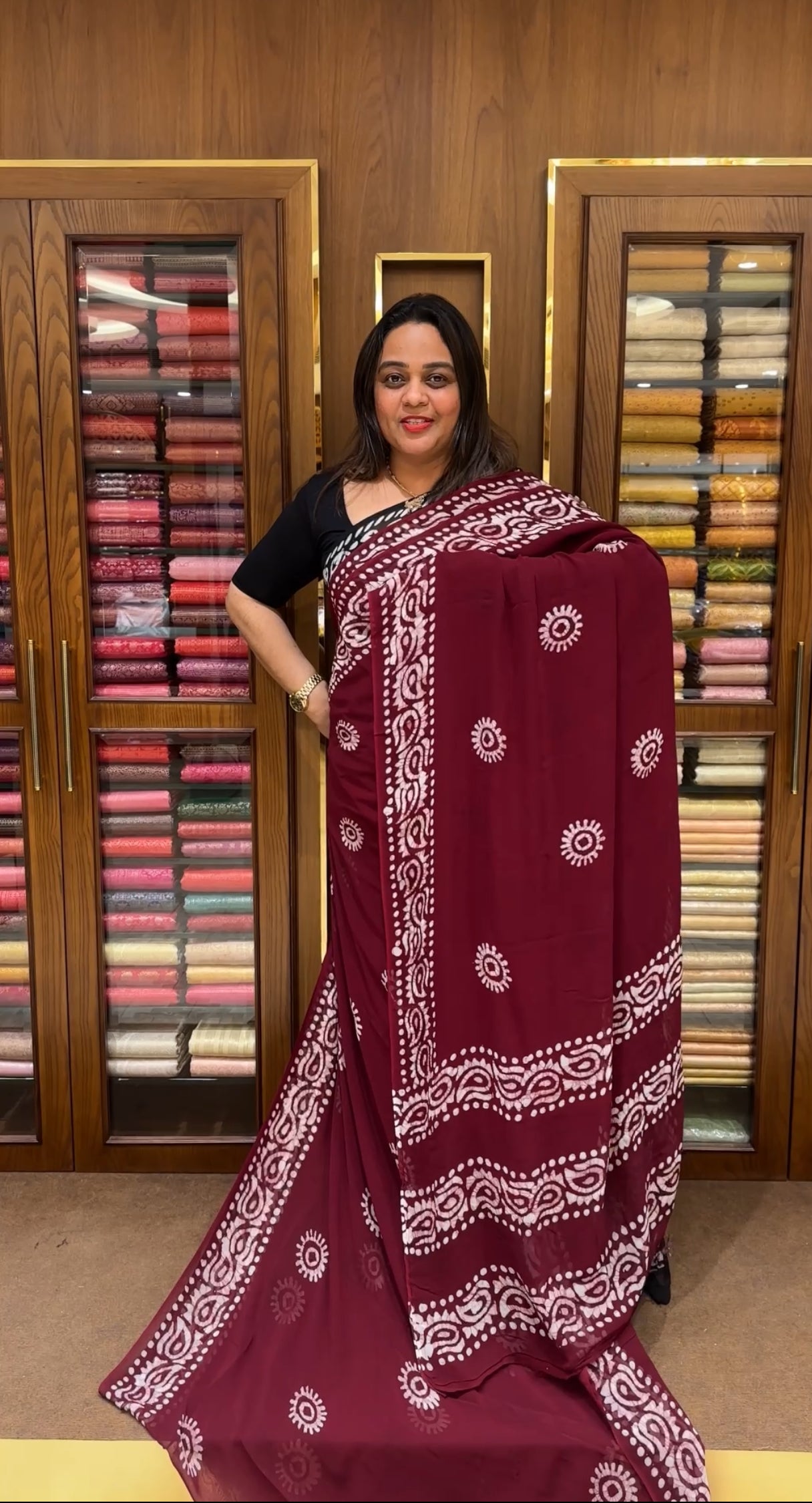 BATIK PRINTED GEORGETTE SAREES - IHA 22575