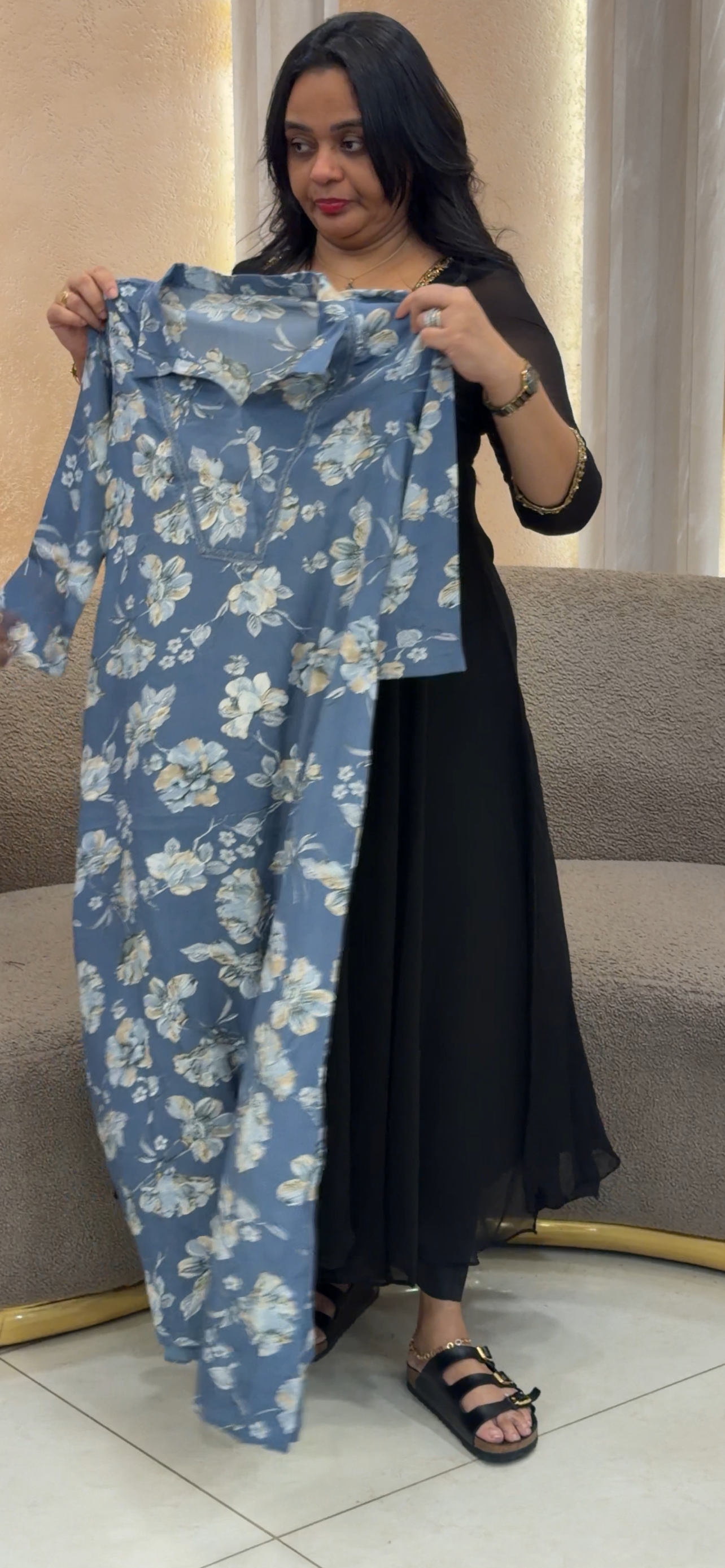 IHA'S IN-HOUSE PRINTED LONG ALINE TOPS - IHA 35175