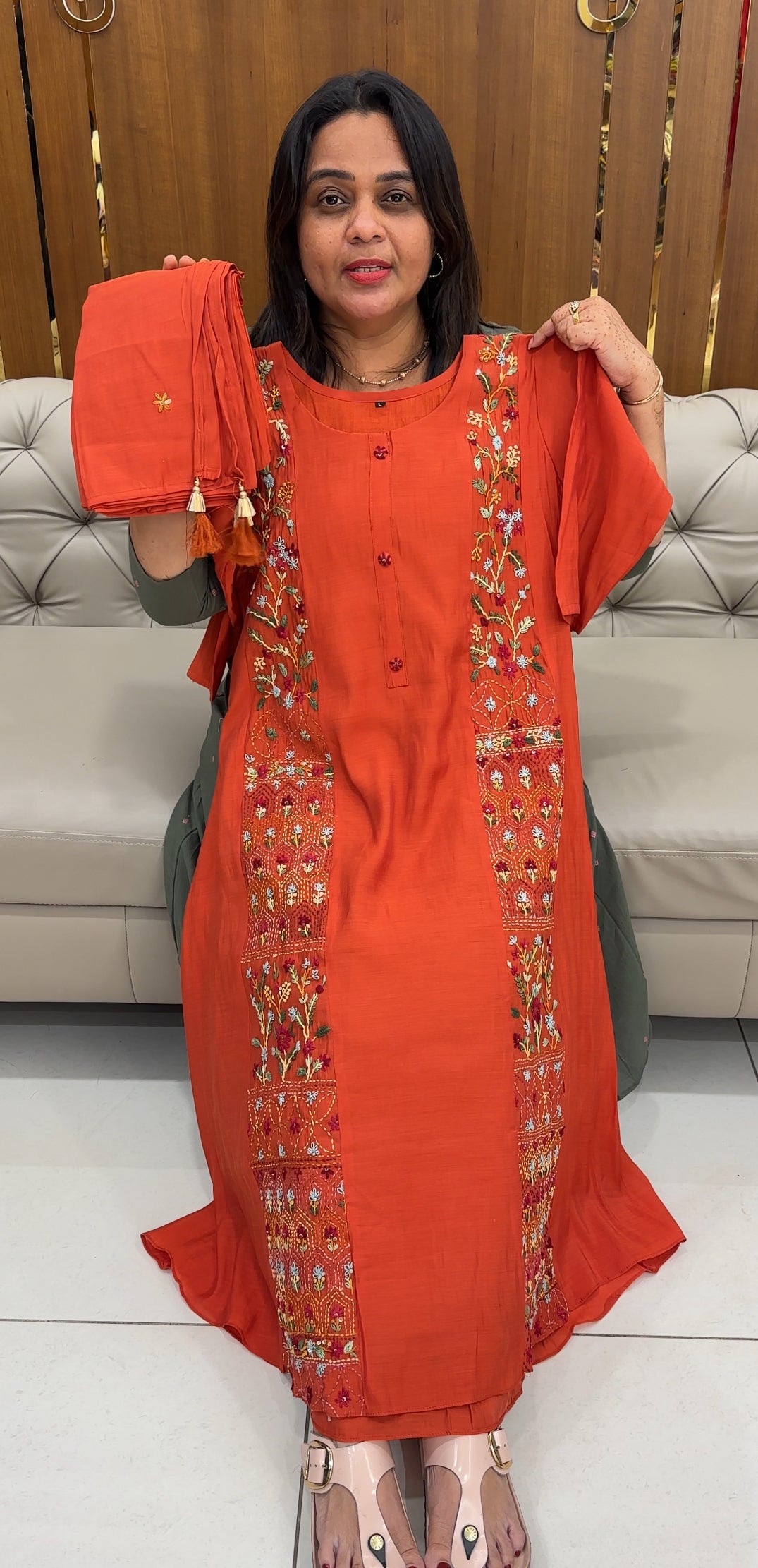 MALAI CHANDERI TOP,BOTTOM AND DUPATTA - IHA 27598
