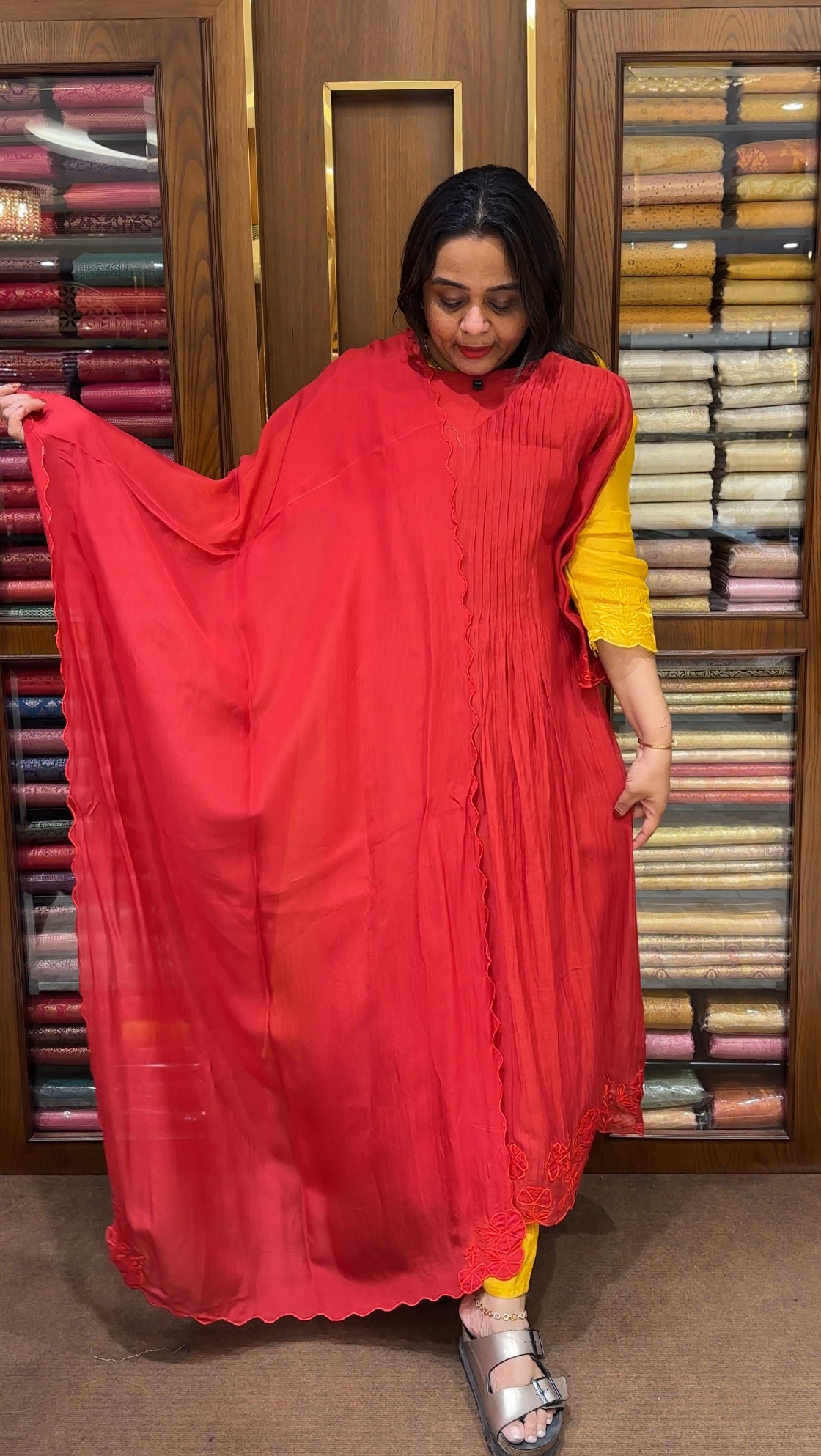 MUL CHANDERI TOP , BOTTOM AND DUPATTA - IHA 22259
