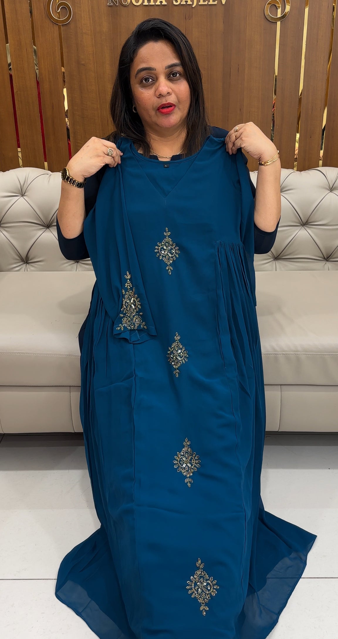 FAUX GEORGETTE LONG A-LINE TOPS - IHA 25868